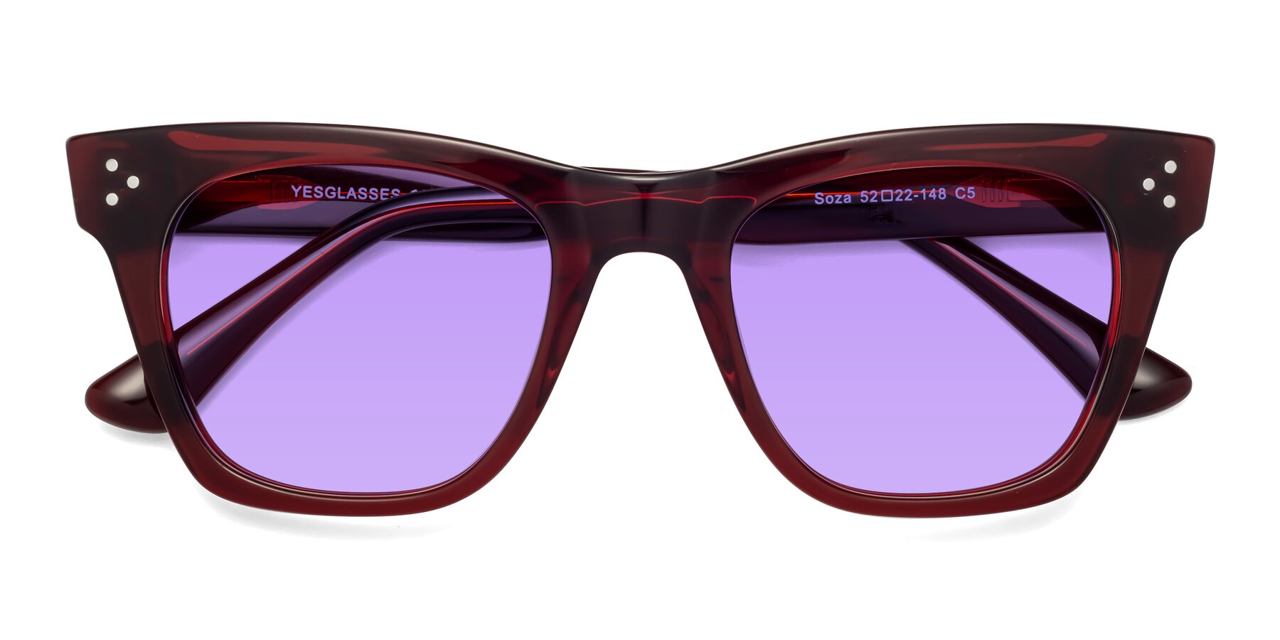 Folded Front of Soza in Wine with Medium Purple Tinted Lenses