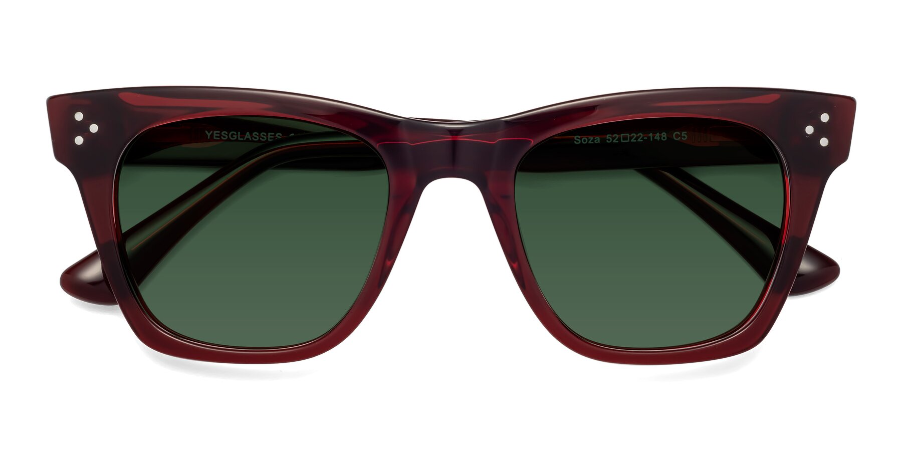 Folded Front of Soza in Wine with Green Tinted Lenses