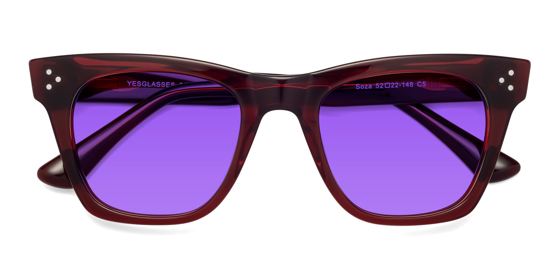 Folded Front of Soza in Wine with Purple Tinted Lenses