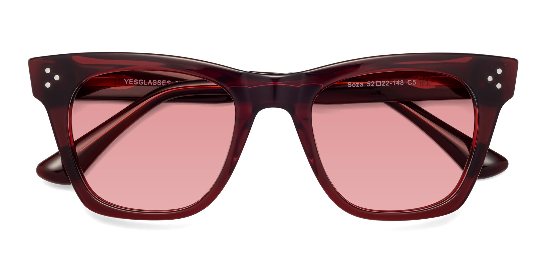 Folded Front of Soza in Wine with Medium Garnet Tinted Lenses