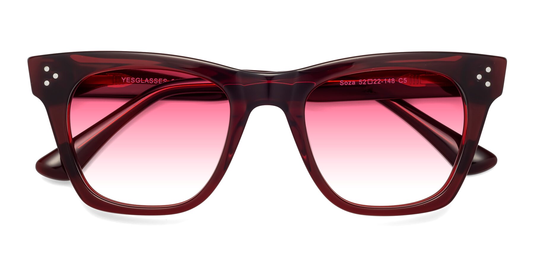 Folded Front of Soza in Wine with Pink Gradient Lenses