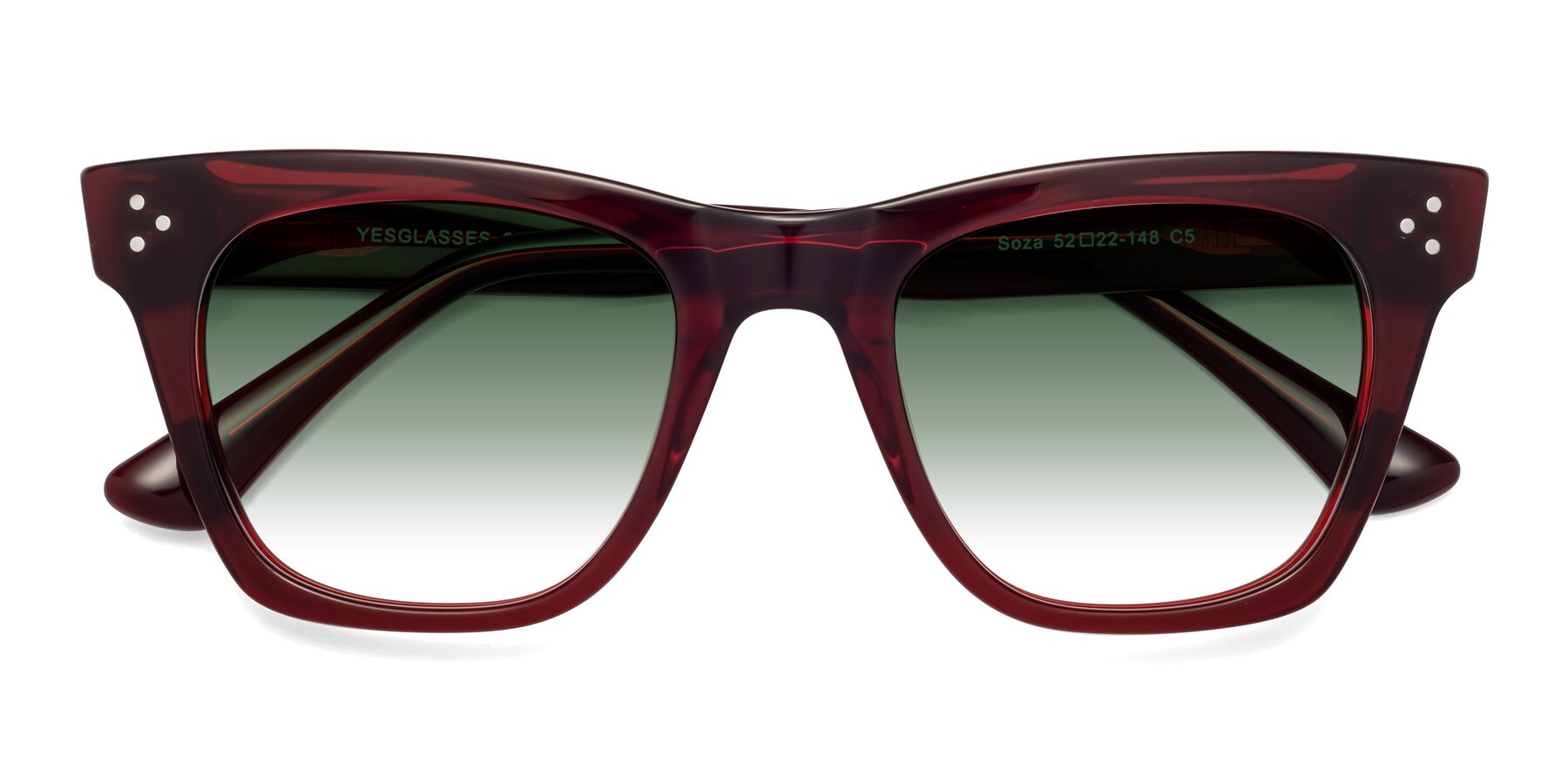 Folded Front of Soza in Wine with Green Gradient Lenses