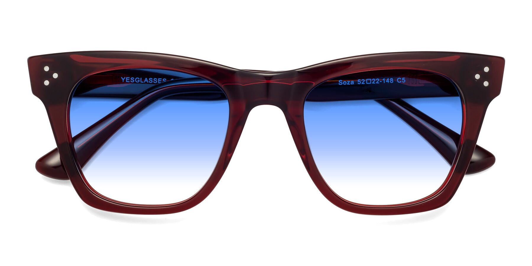 Folded Front of Soza in Wine with Blue Gradient Lenses