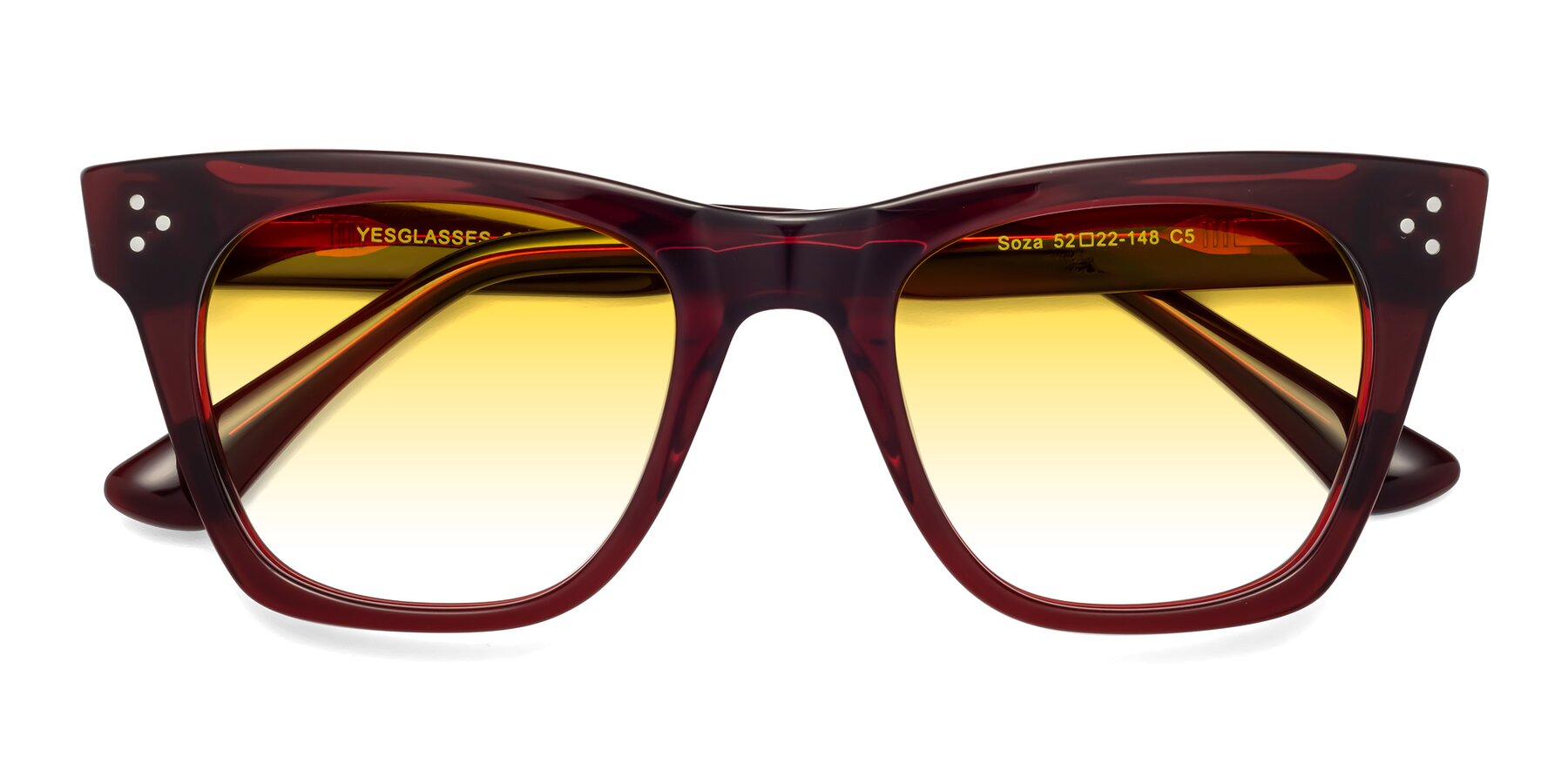 Folded Front of Soza in Wine with Yellow Gradient Lenses