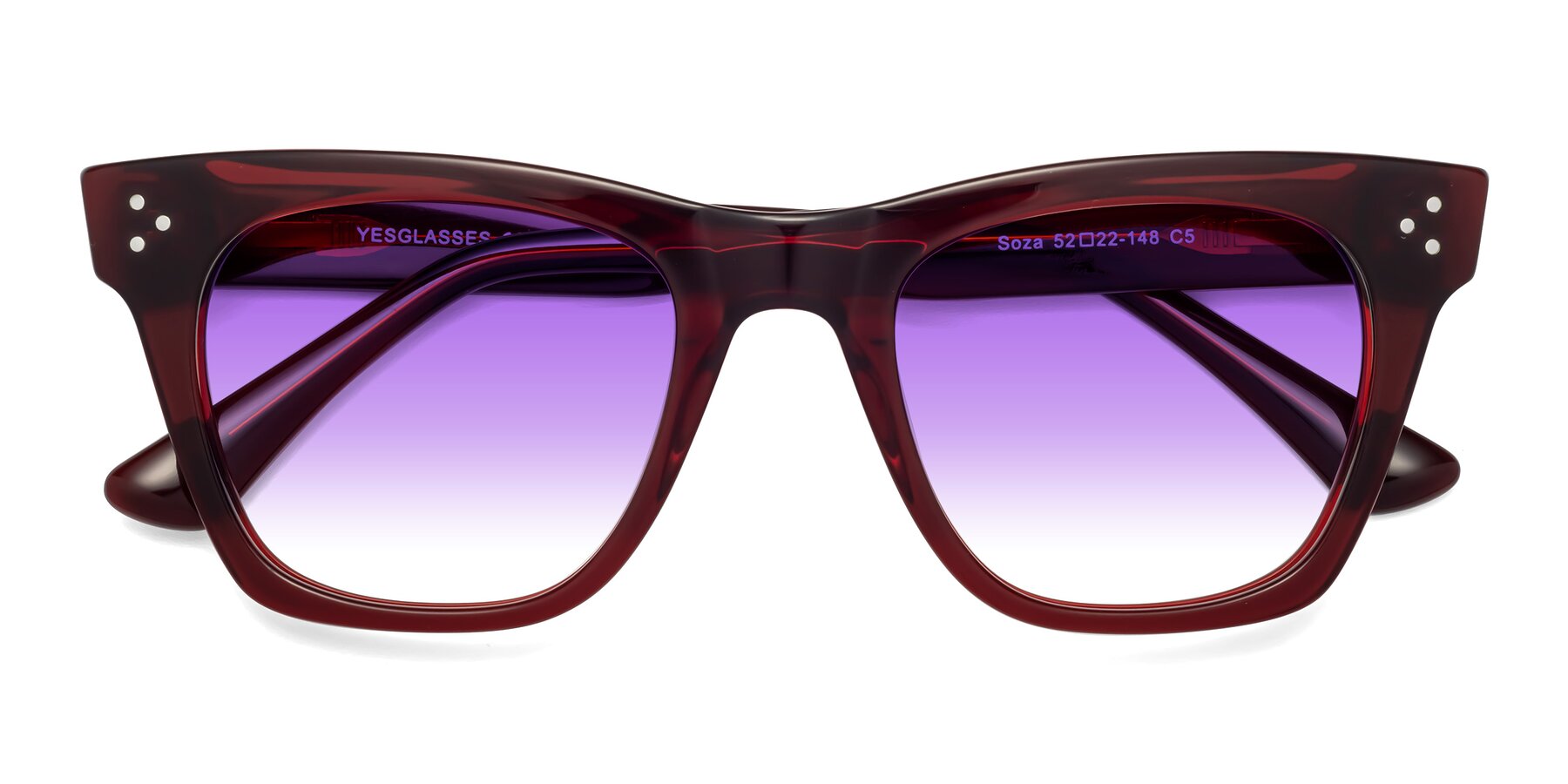Folded Front of Soza in Wine with Purple Gradient Lenses