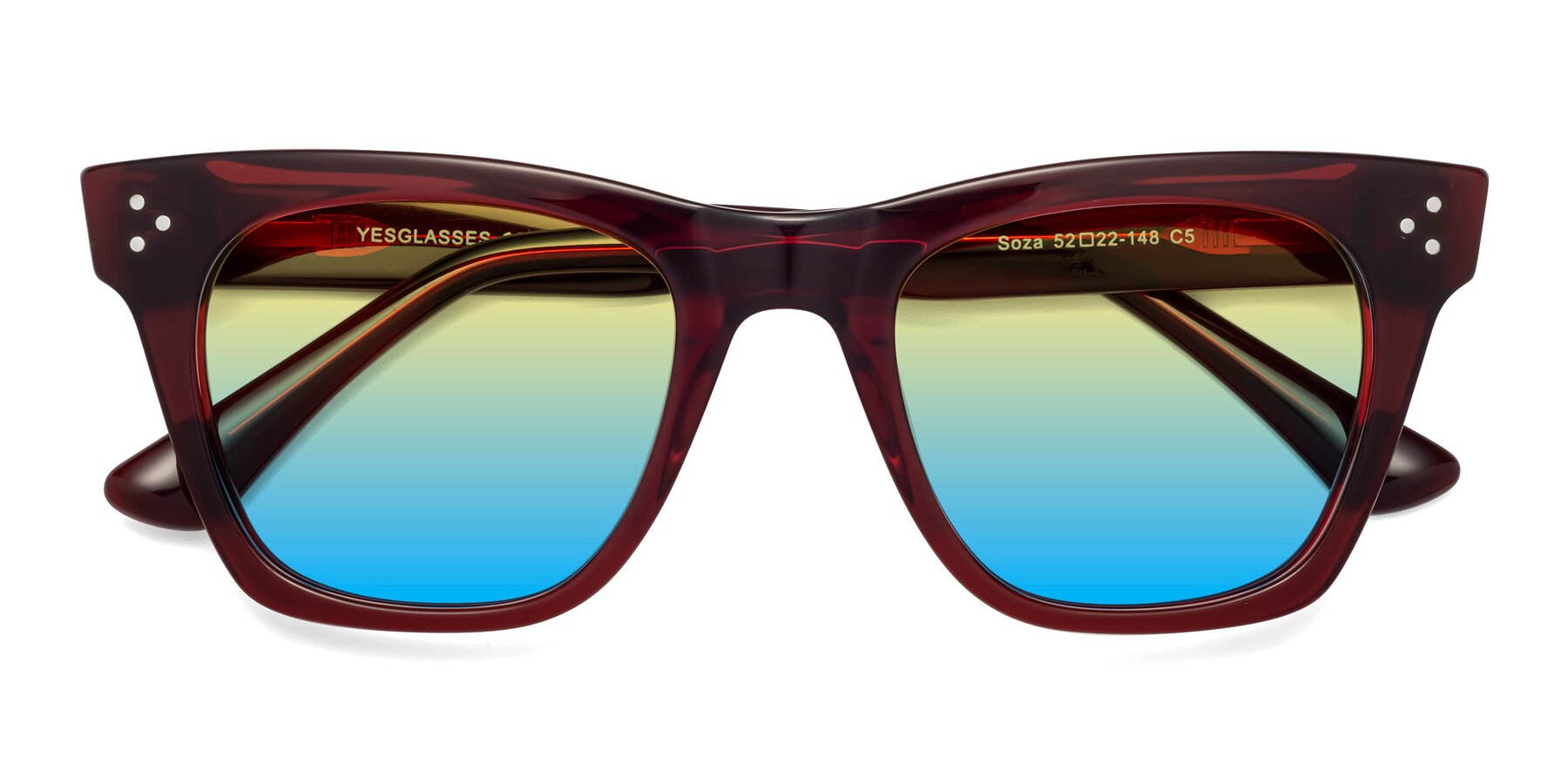 Folded Front of Soza in Wine with Yellow / Blue Gradient Lenses