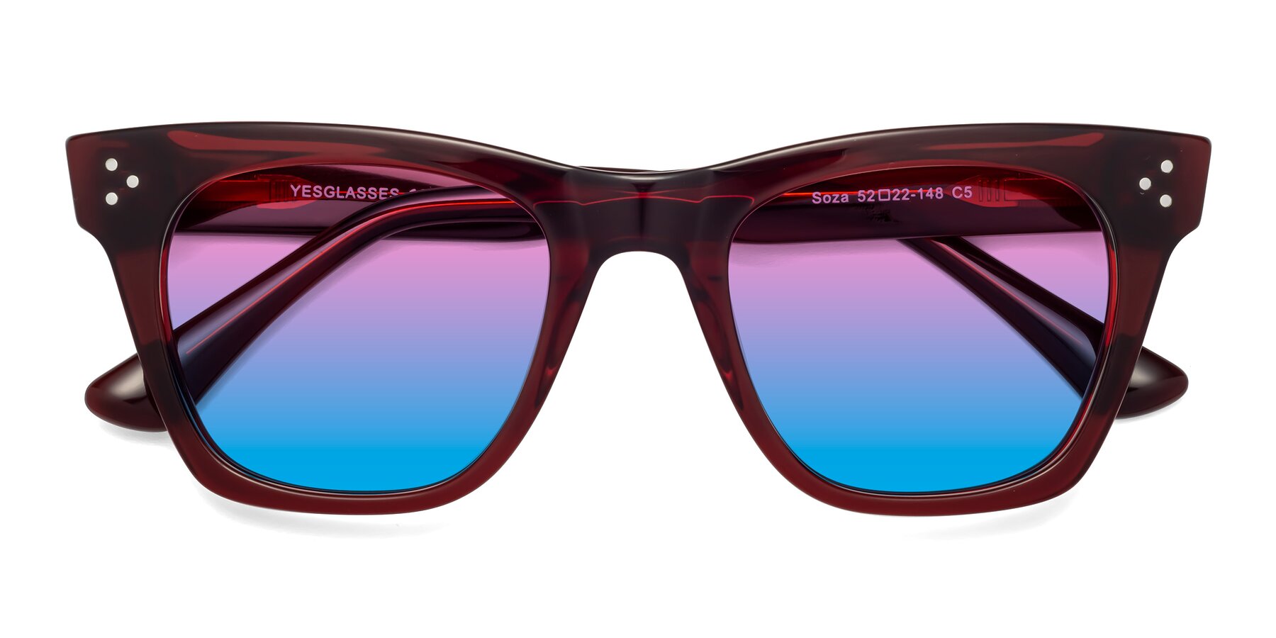 Folded Front of Soza in Wine with Pink / Blue Gradient Lenses