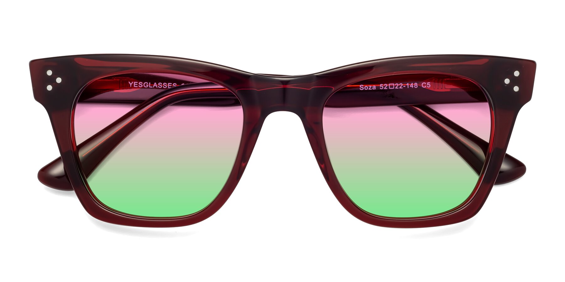 Folded Front of Soza in Wine with Pink / Green Gradient Lenses