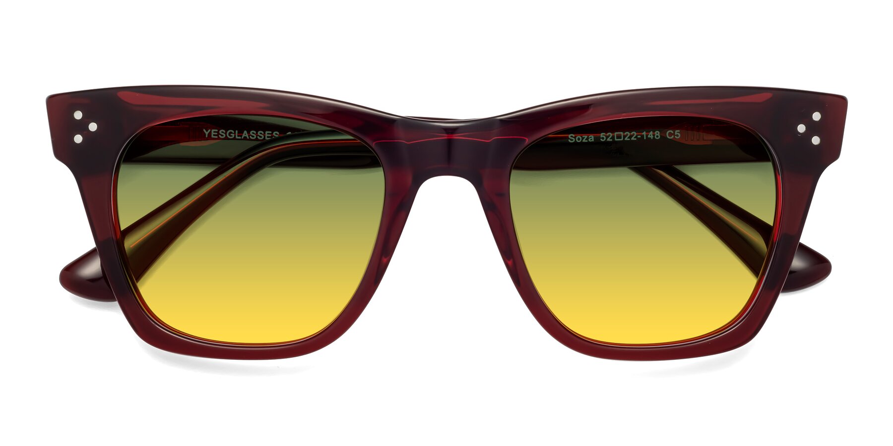 Folded Front of Soza in Wine with Green / Yellow Gradient Lenses