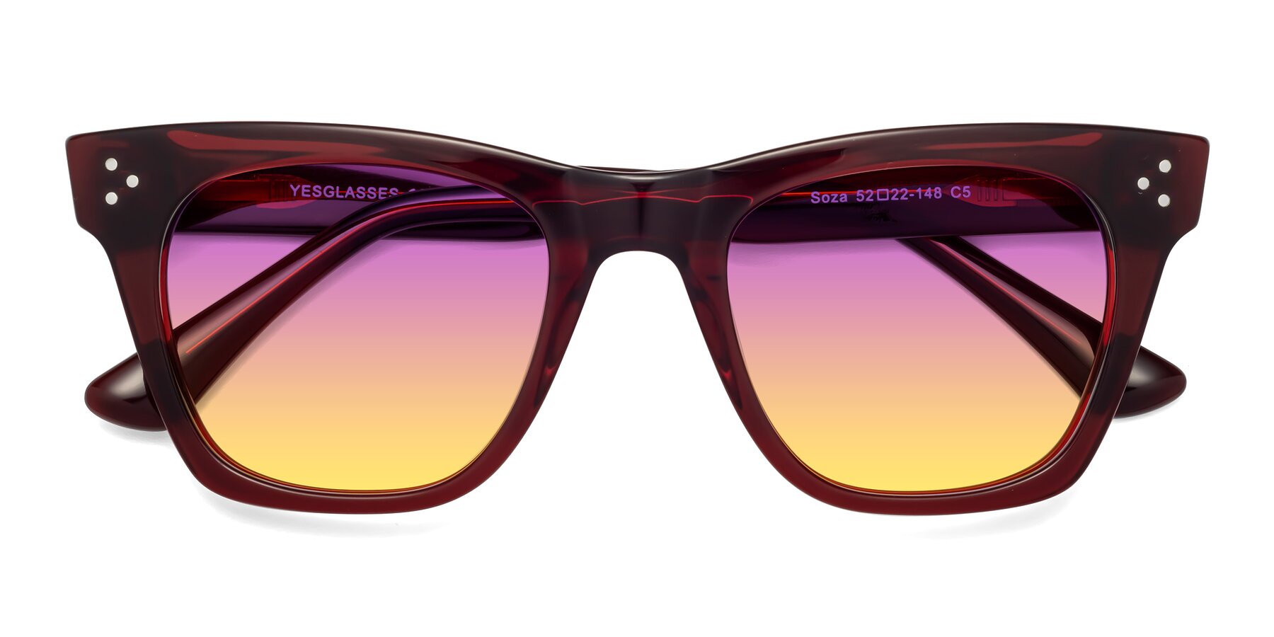 Folded Front of Soza in Wine with Purple / Yellow Gradient Lenses