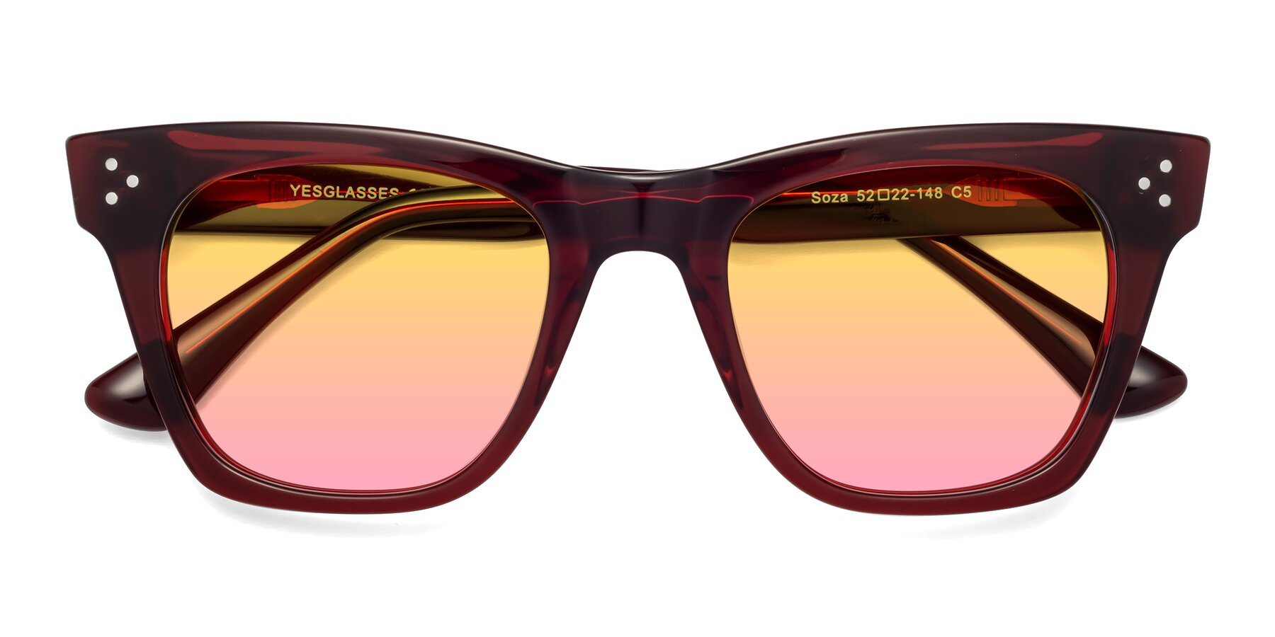 Folded Front of Soza in Wine with Yellow / Pink Gradient Lenses