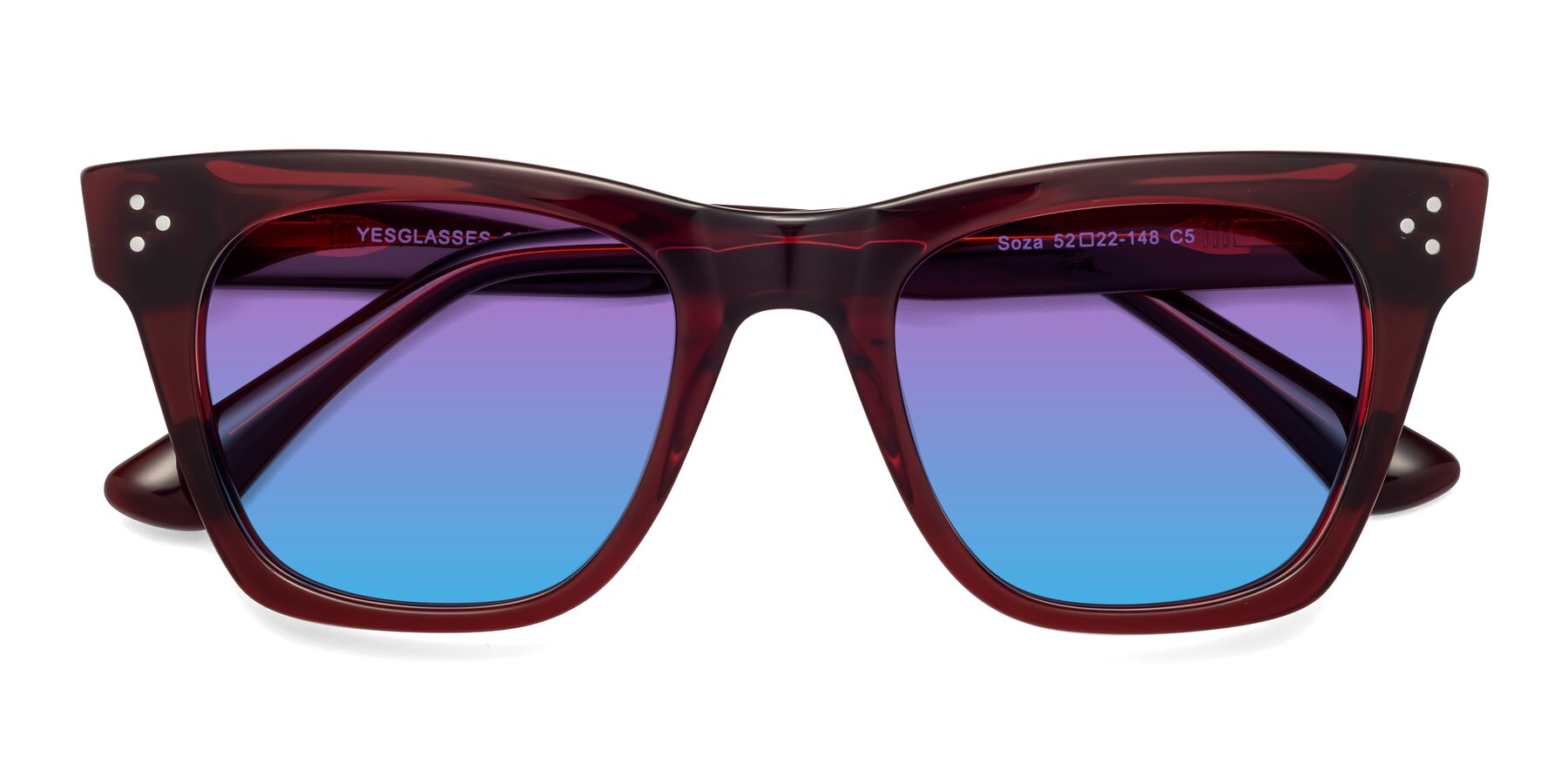 Folded Front of Soza in Wine with Purple / Blue Gradient Lenses