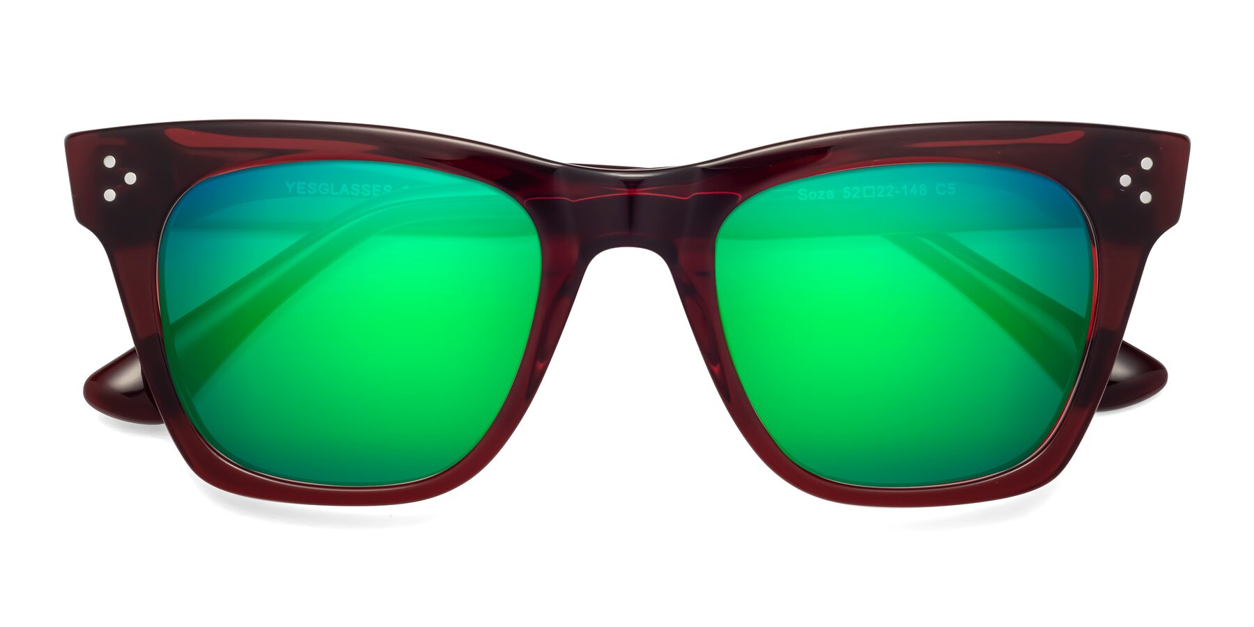 Folded Front of Soza in Wine with Green Mirrored Lenses