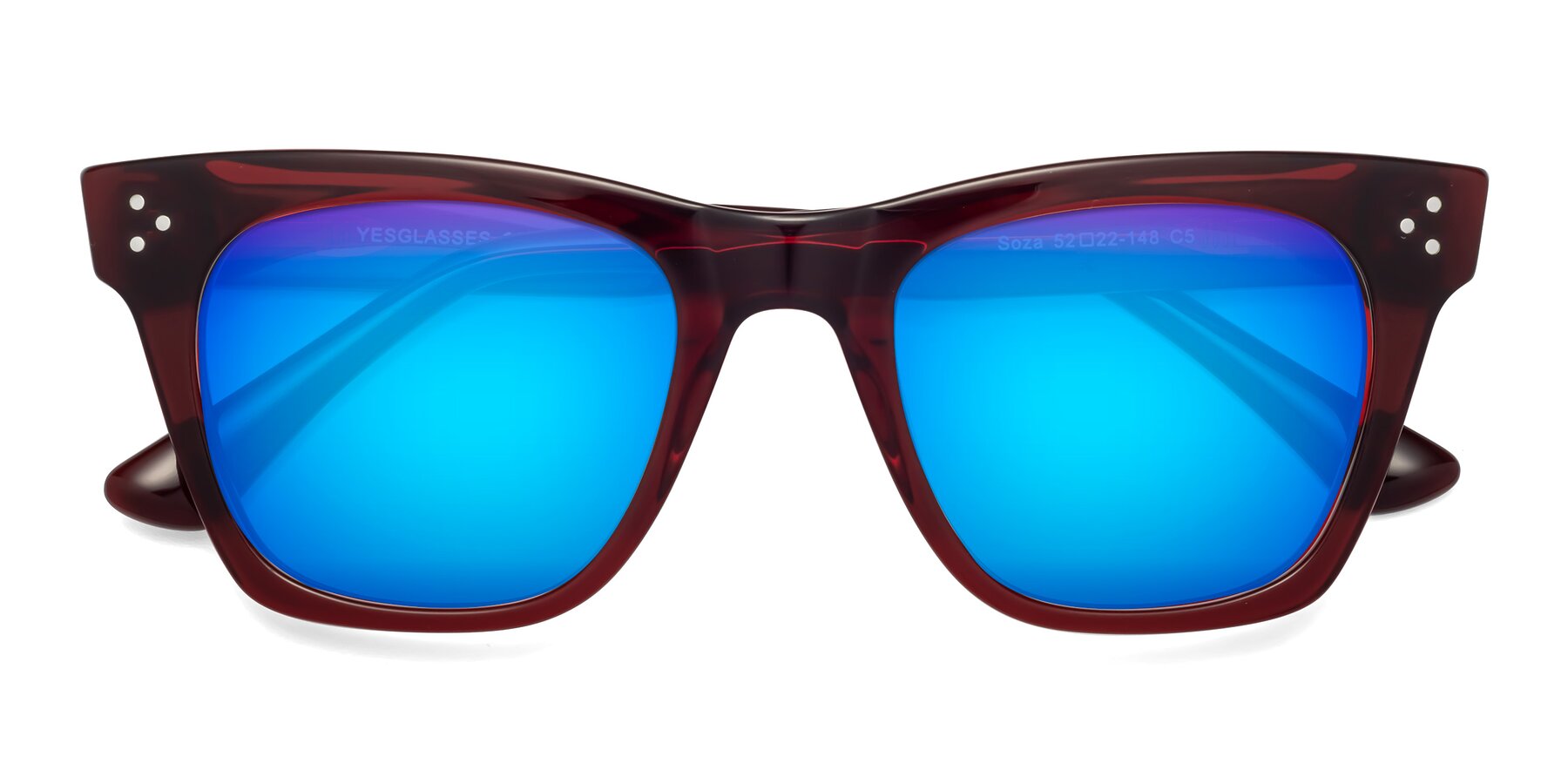 Folded Front of Soza in Wine with Blue Mirrored Lenses