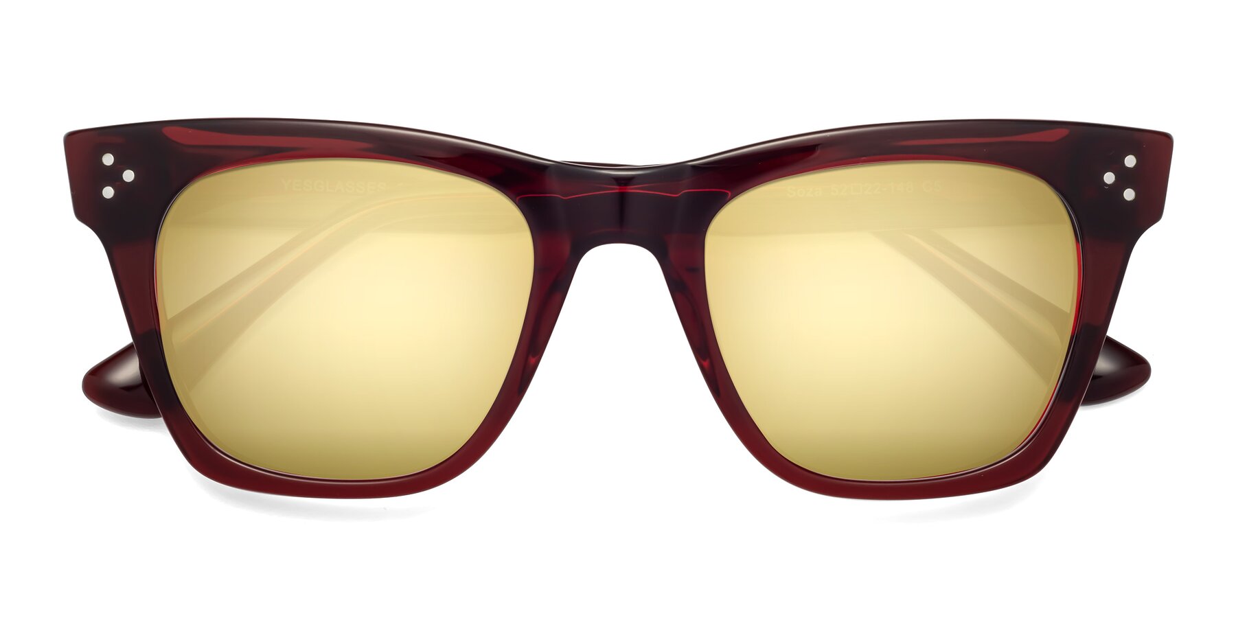 Folded Front of Soza in Wine with Gold Mirrored Lenses