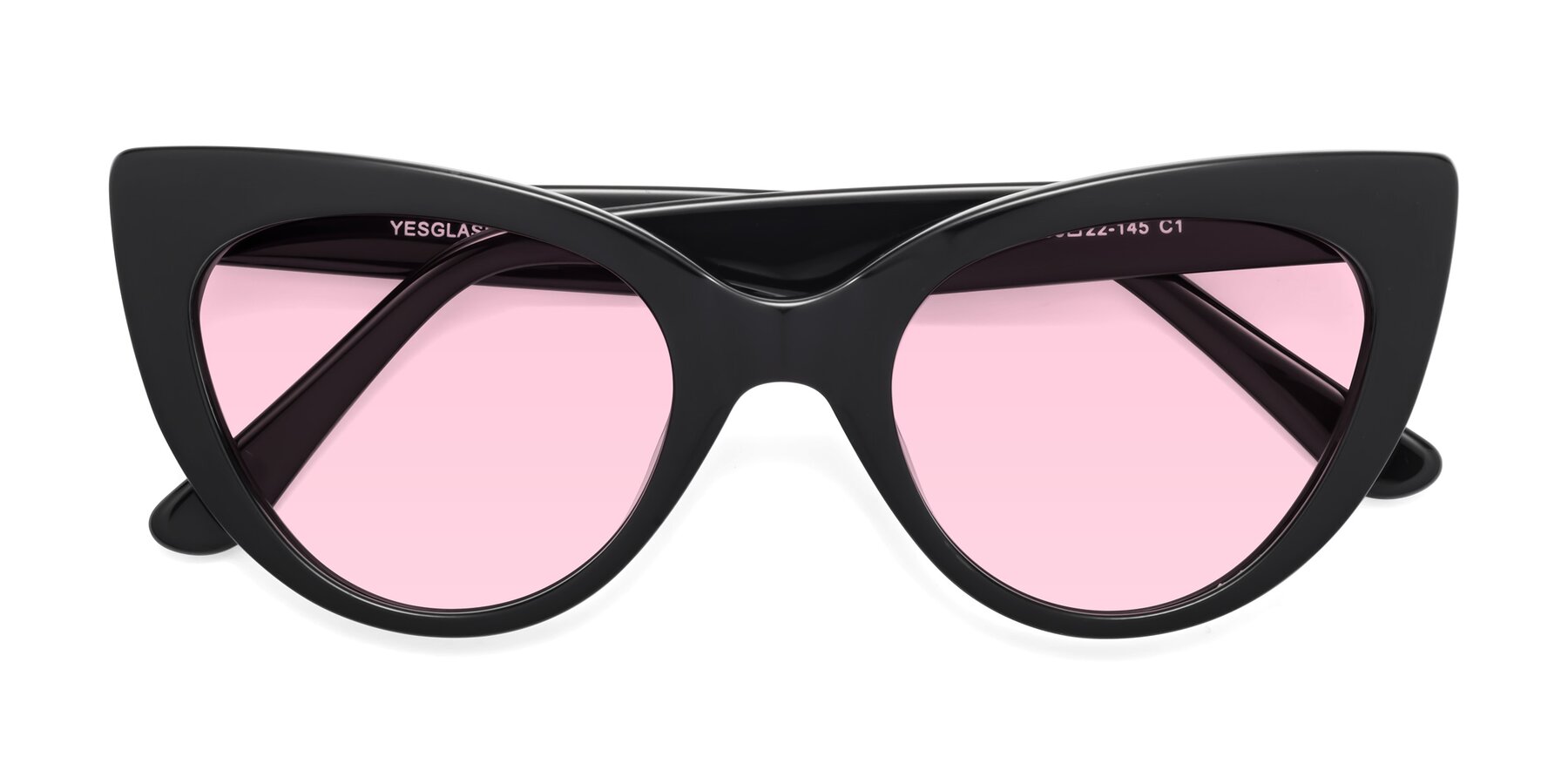 Folded Front of Tiesi in Black with Light Pink Tinted Lenses