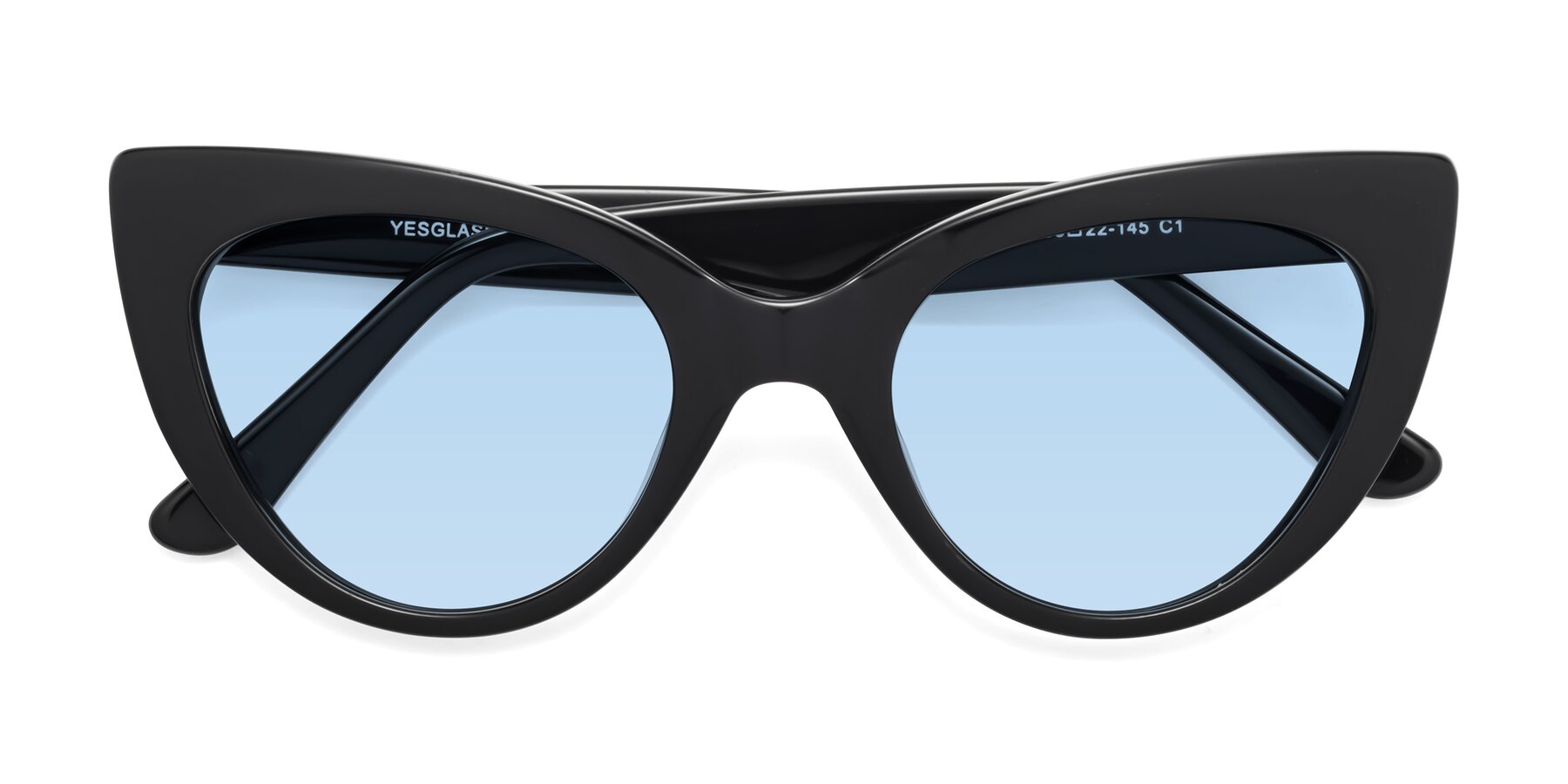 Folded Front of Tiesi in Black with Light Blue Tinted Lenses