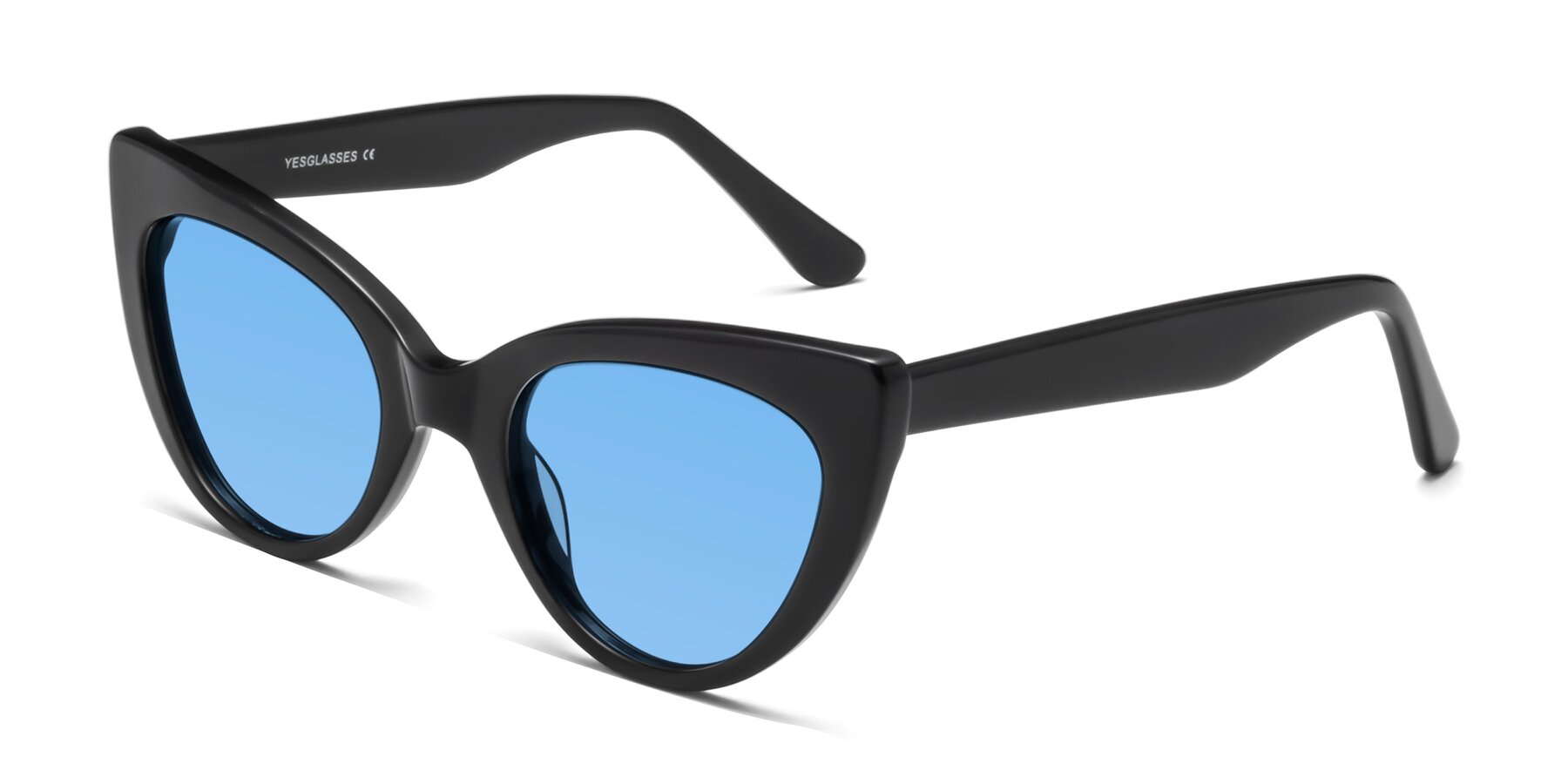 Angle of Tiesi in Black with Medium Blue Tinted Lenses
