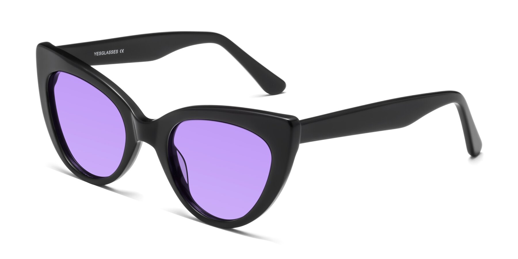 Angle of Tiesi in Black with Medium Purple Tinted Lenses