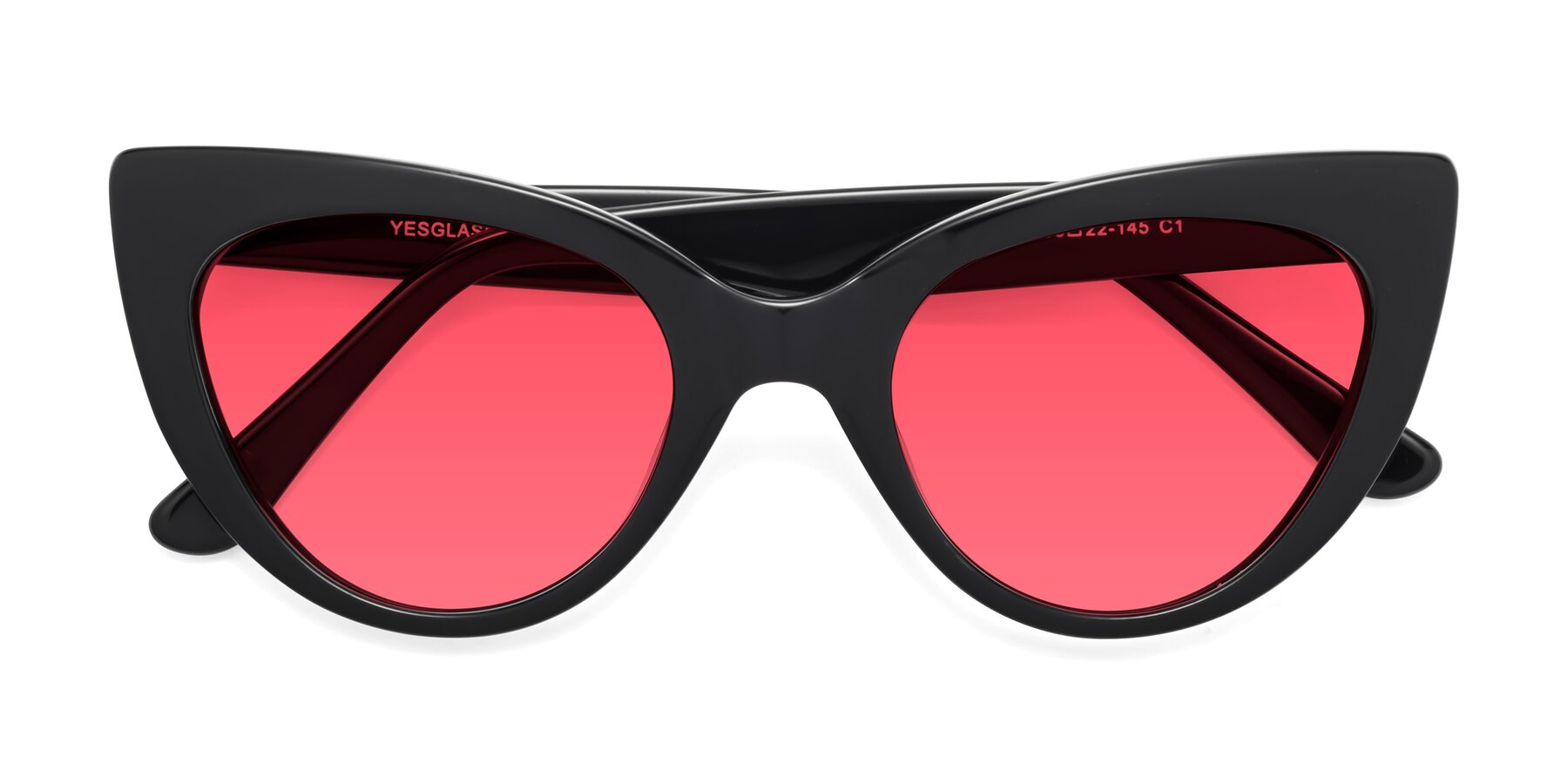 Folded Front of Tiesi in Black with Red Tinted Lenses