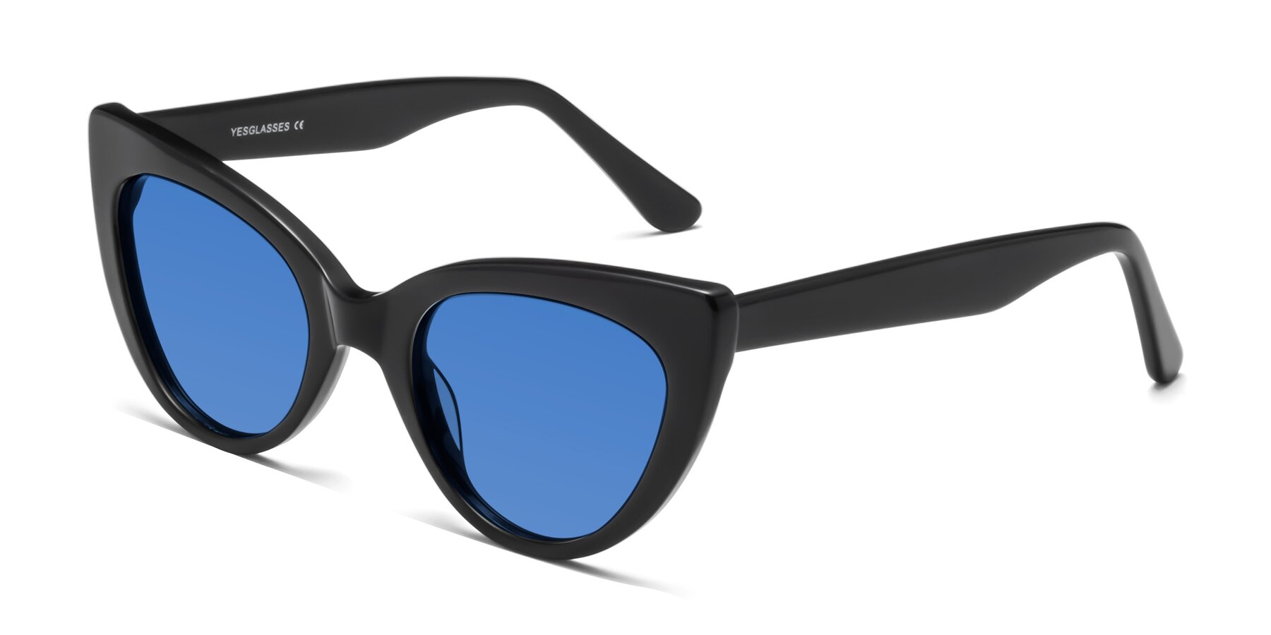 Angle of Tiesi in Black with Blue Tinted Lenses