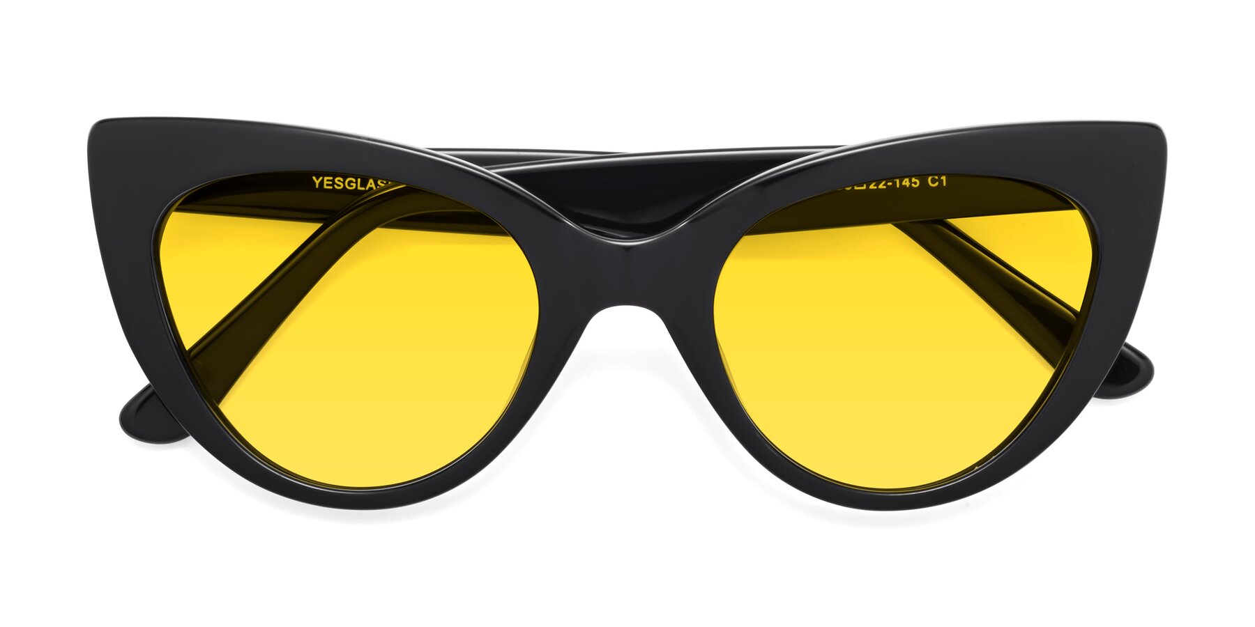 Folded Front of Tiesi in Black with Yellow Tinted Lenses