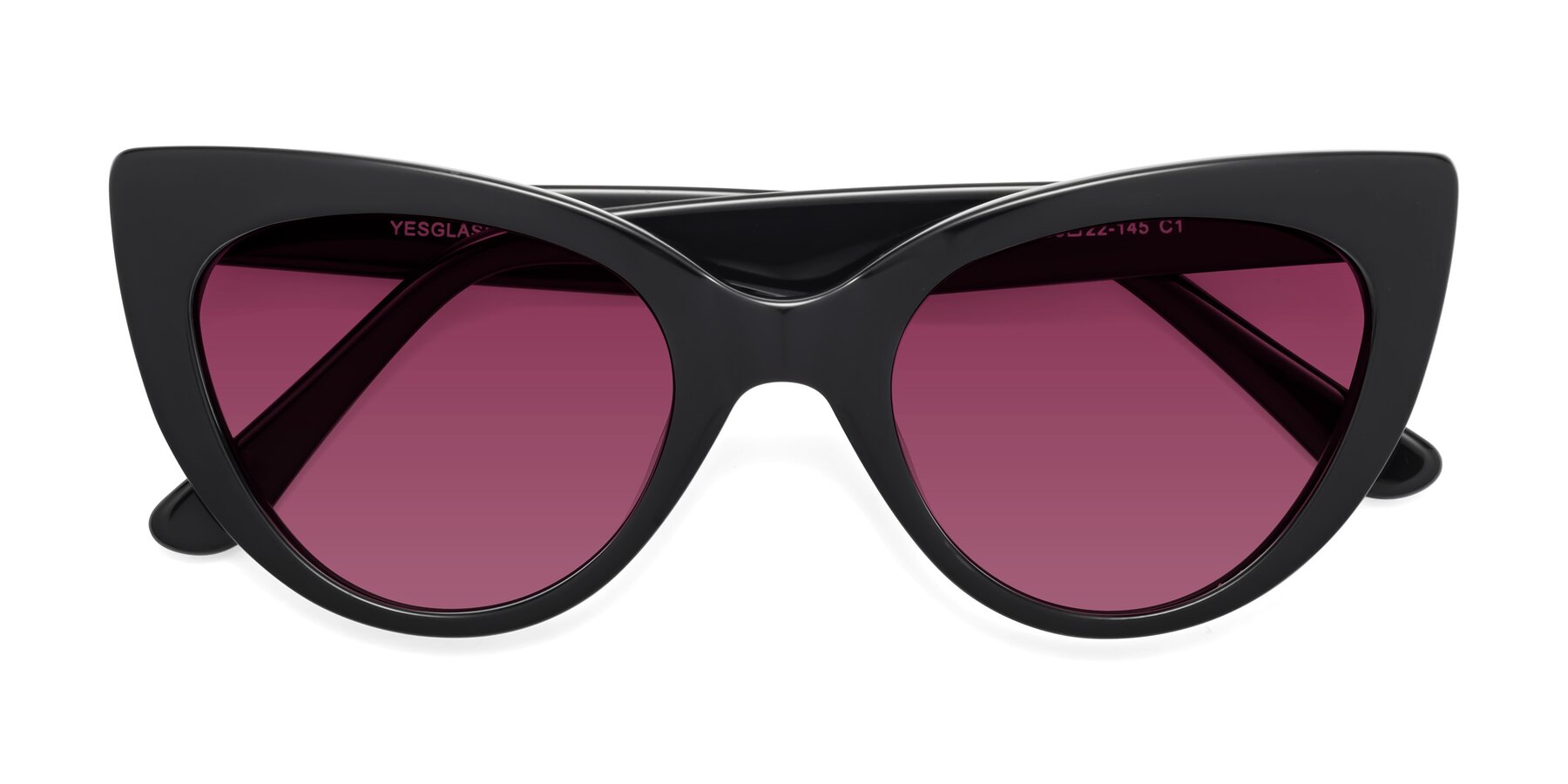 Folded Front of Tiesi in Black with Wine Tinted Lenses