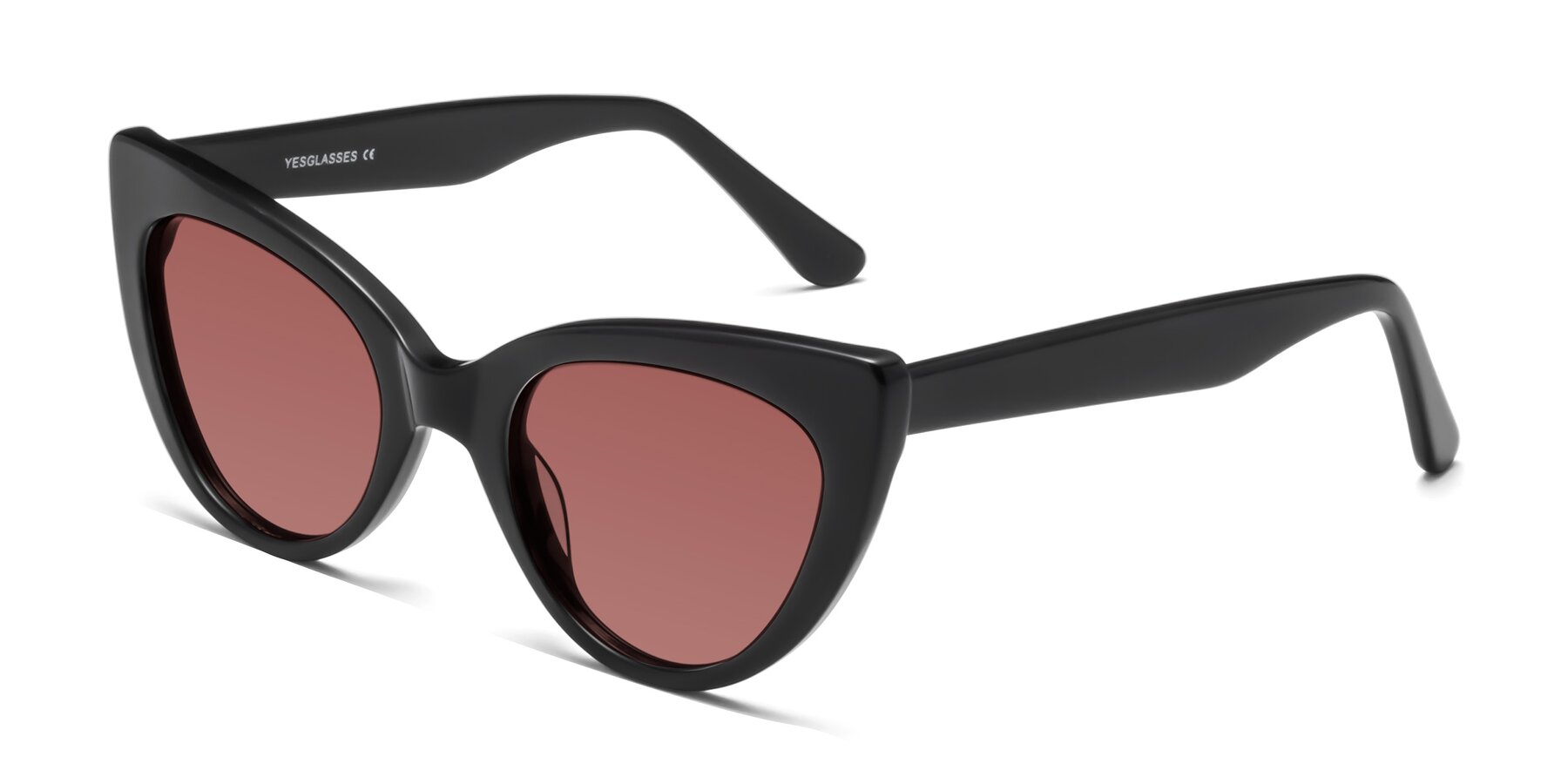 Angle of Tiesi in Black with Garnet Tinted Lenses