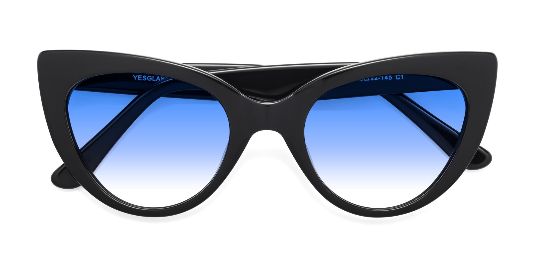 Folded Front of Tiesi in Black with Blue Gradient Lenses