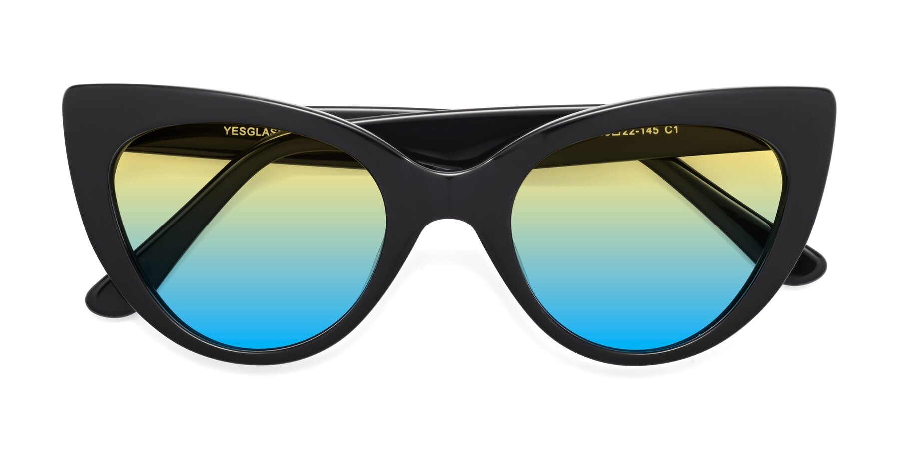Folded Front of Tiesi in Black with Yellow / Blue Gradient Lenses