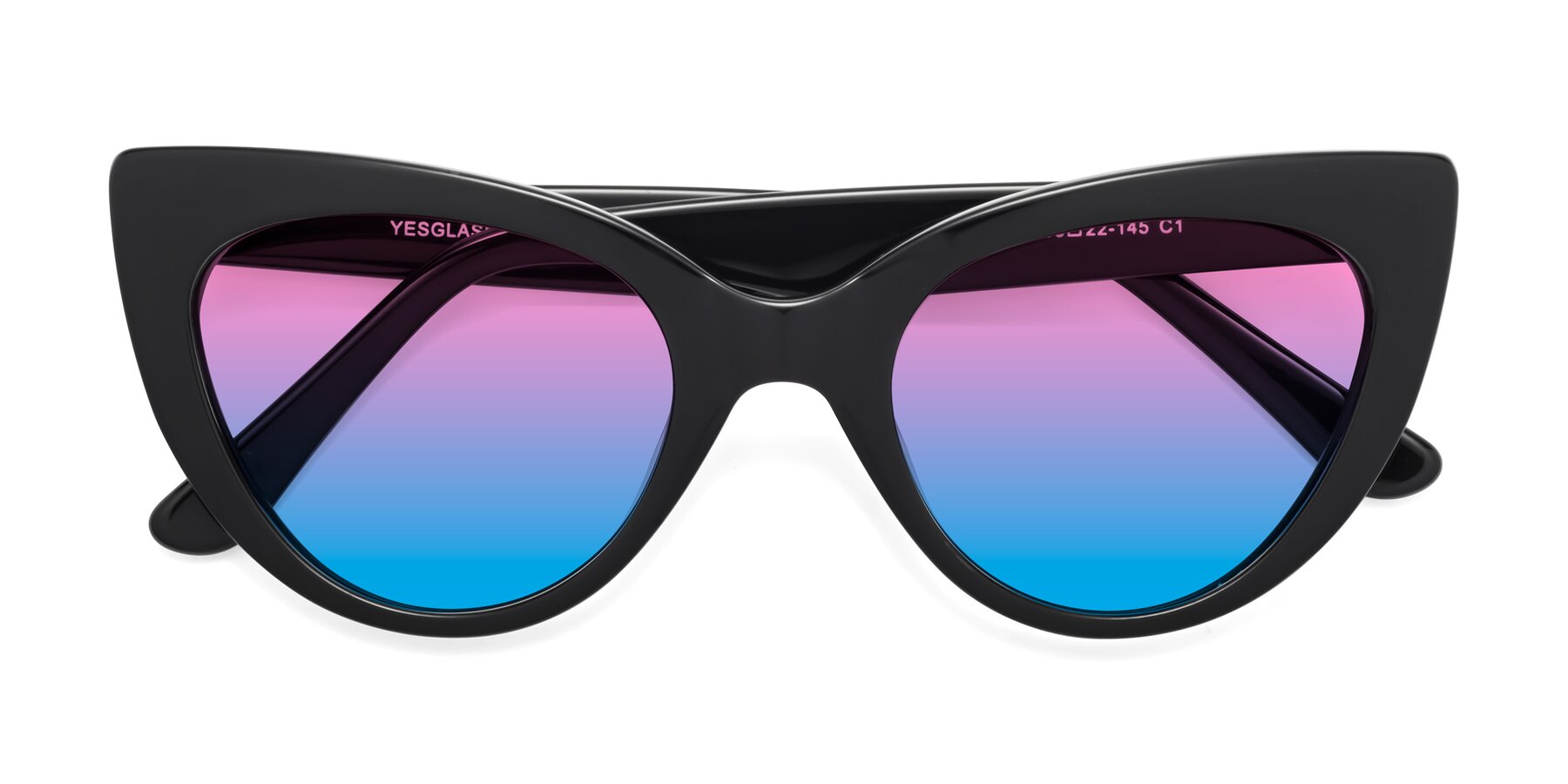 Folded Front of Tiesi in Black with Pink / Blue Gradient Lenses