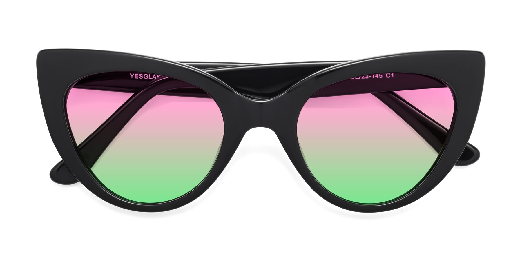 Folded Front of Tiesi in Black with Pink / Green Gradient Lenses