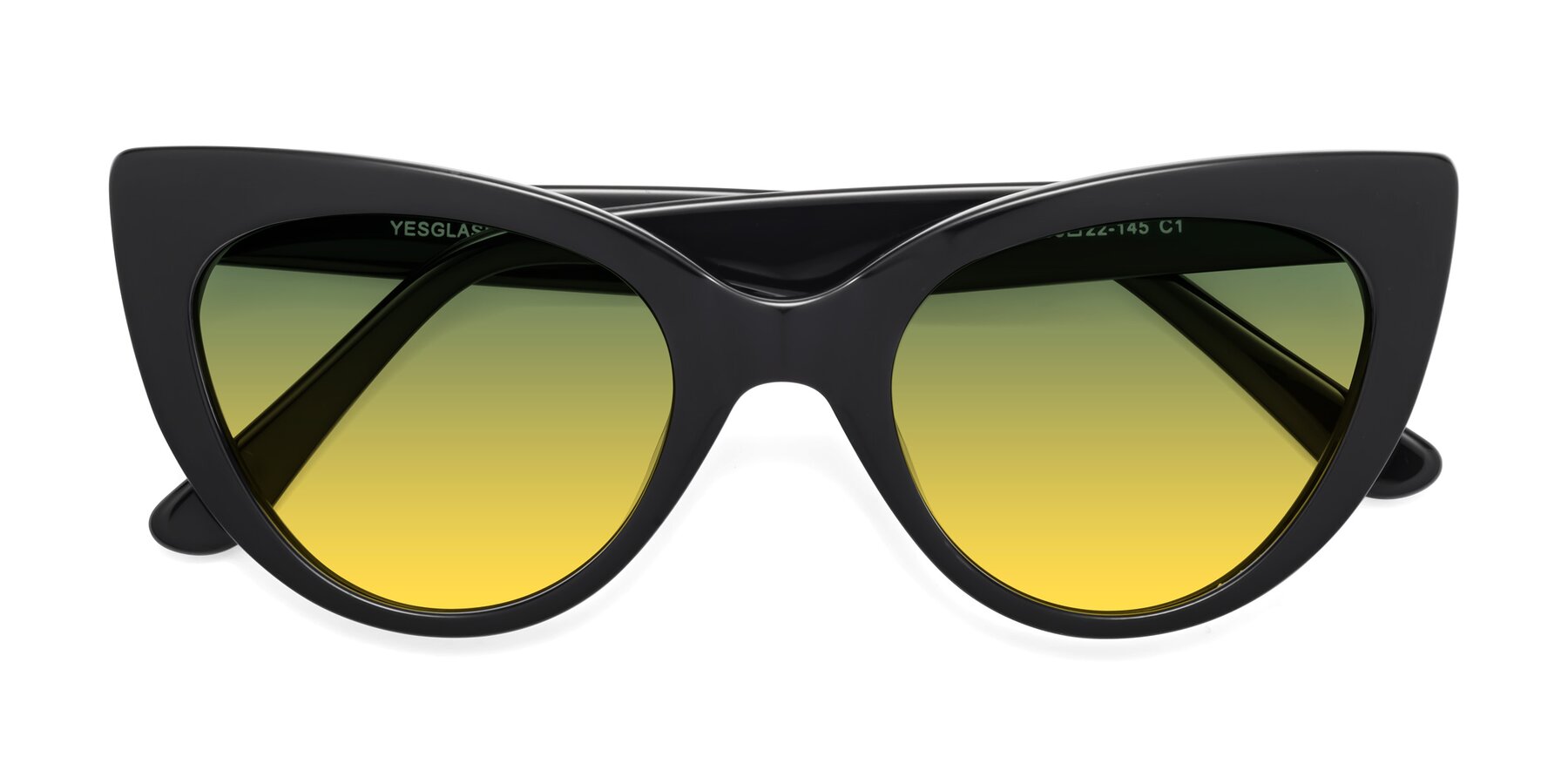 Folded Front of Tiesi in Black with Green / Yellow Gradient Lenses