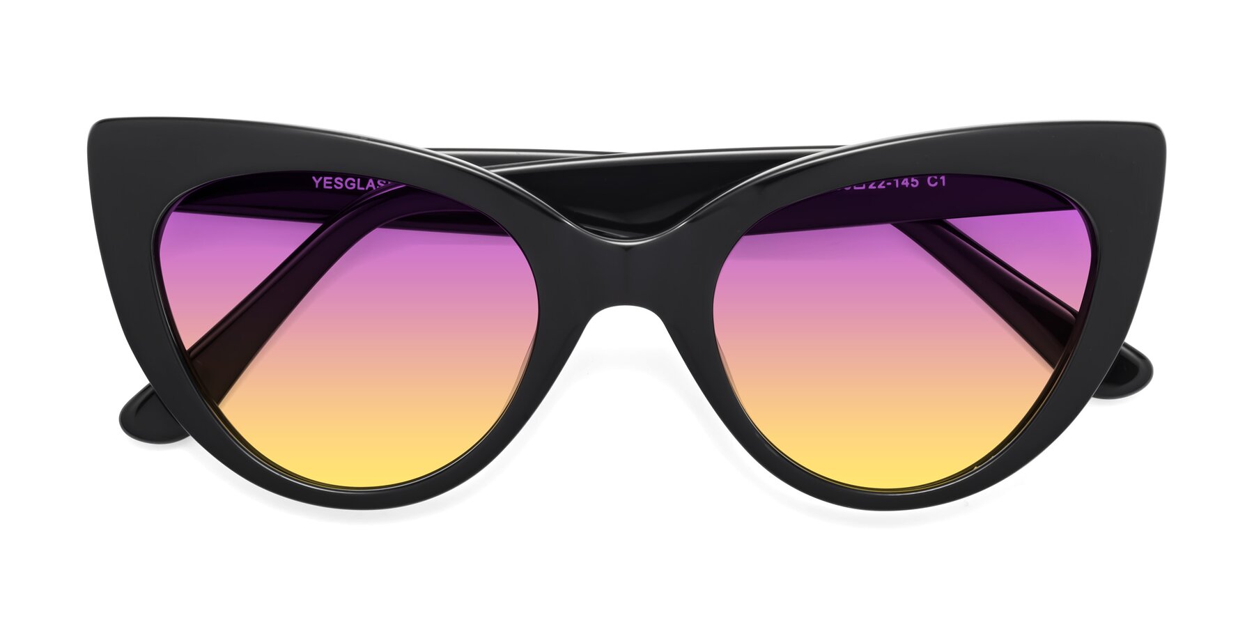 Folded Front of Tiesi in Black with Purple / Yellow Gradient Lenses