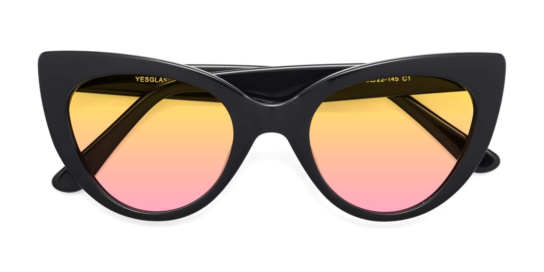 Folded Front of Tiesi in Black with Yellow / Pink Gradient Lenses
