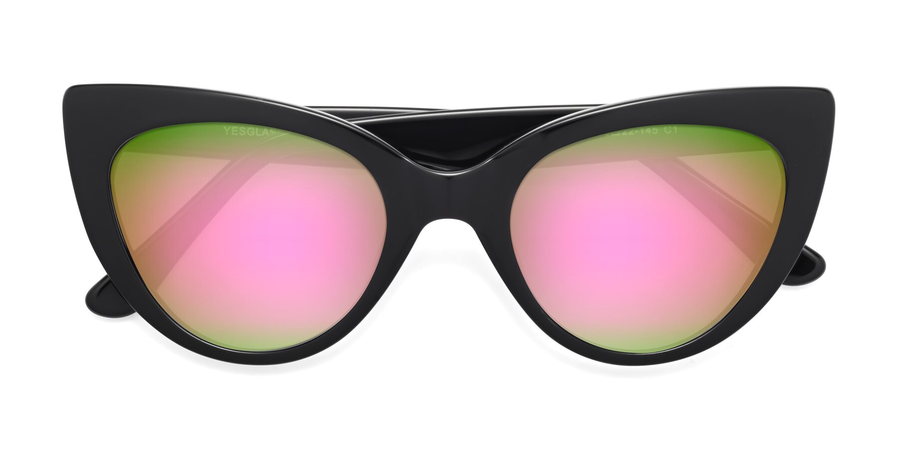 Folded Front of Tiesi in Black with Pink Mirrored Lenses