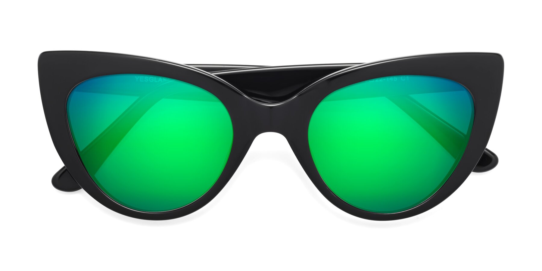 Folded Front of Tiesi in Black with Green Mirrored Lenses