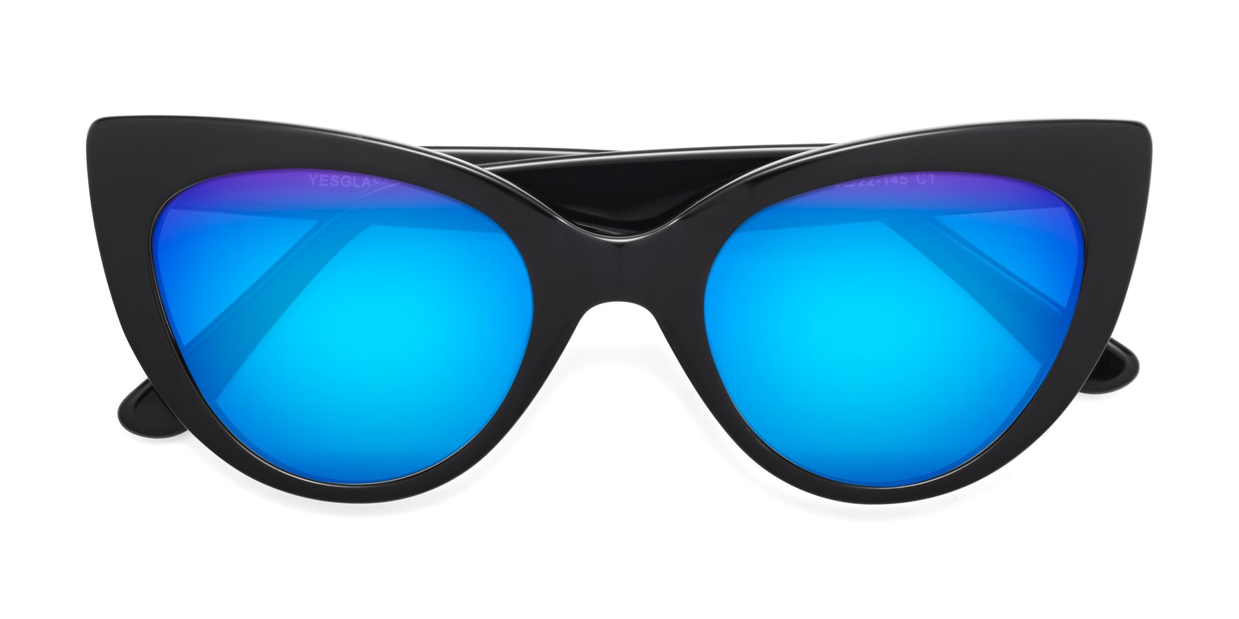 Folded Front of Tiesi in Black with Blue Mirrored Lenses