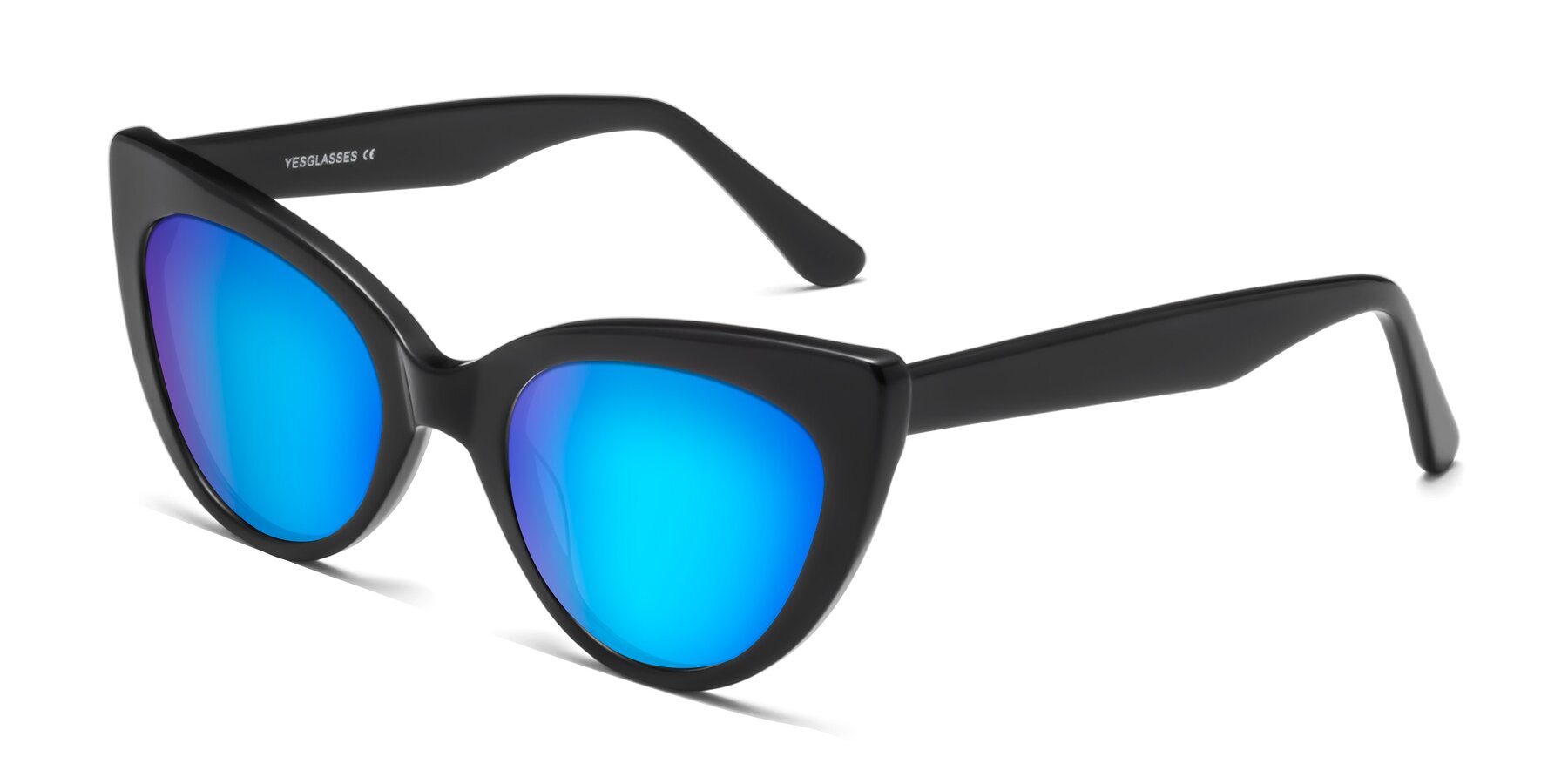 Angle of Tiesi in Black with Blue Mirrored Lenses