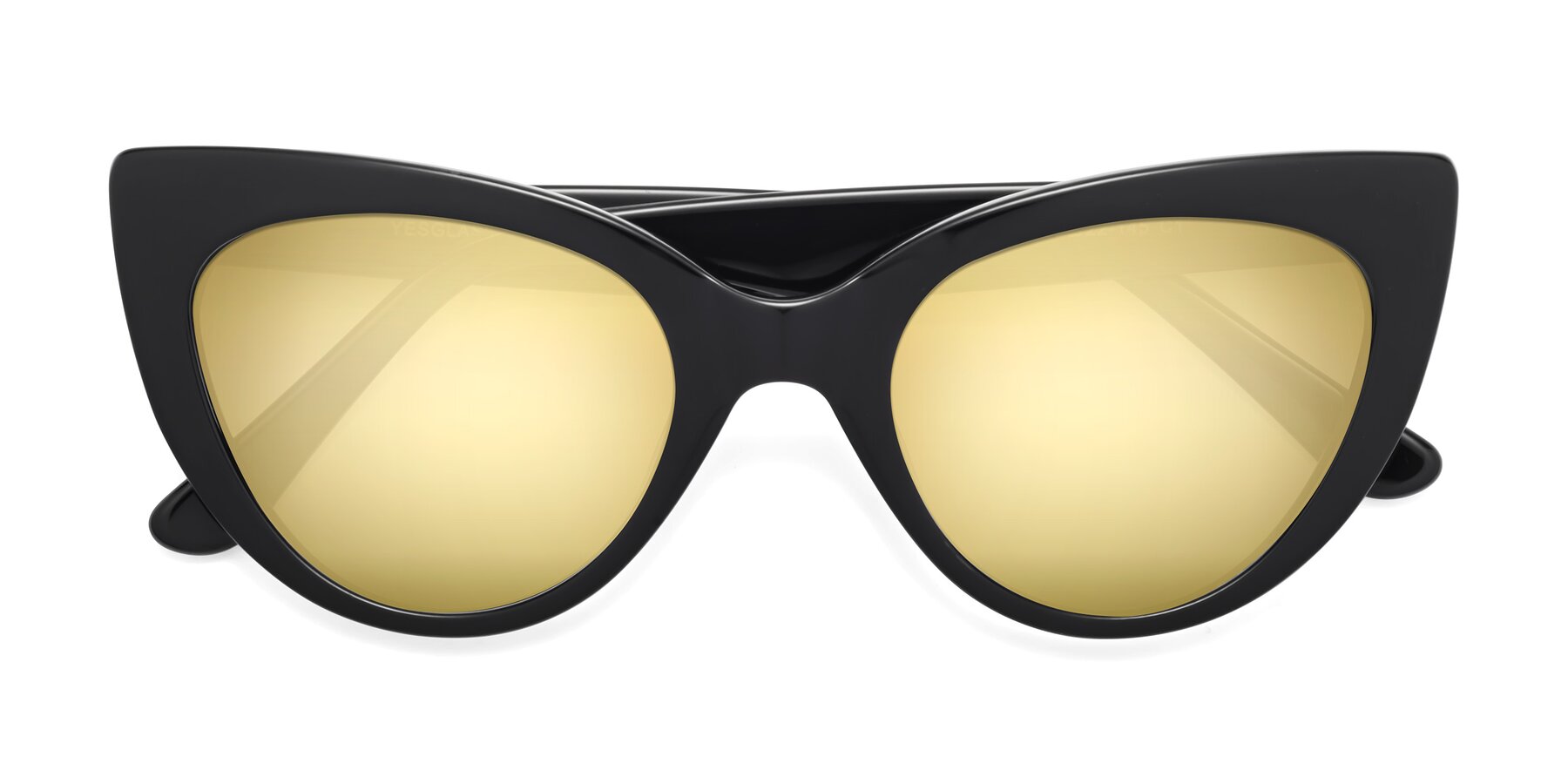 Folded Front of Tiesi in Black with Gold Mirrored Lenses