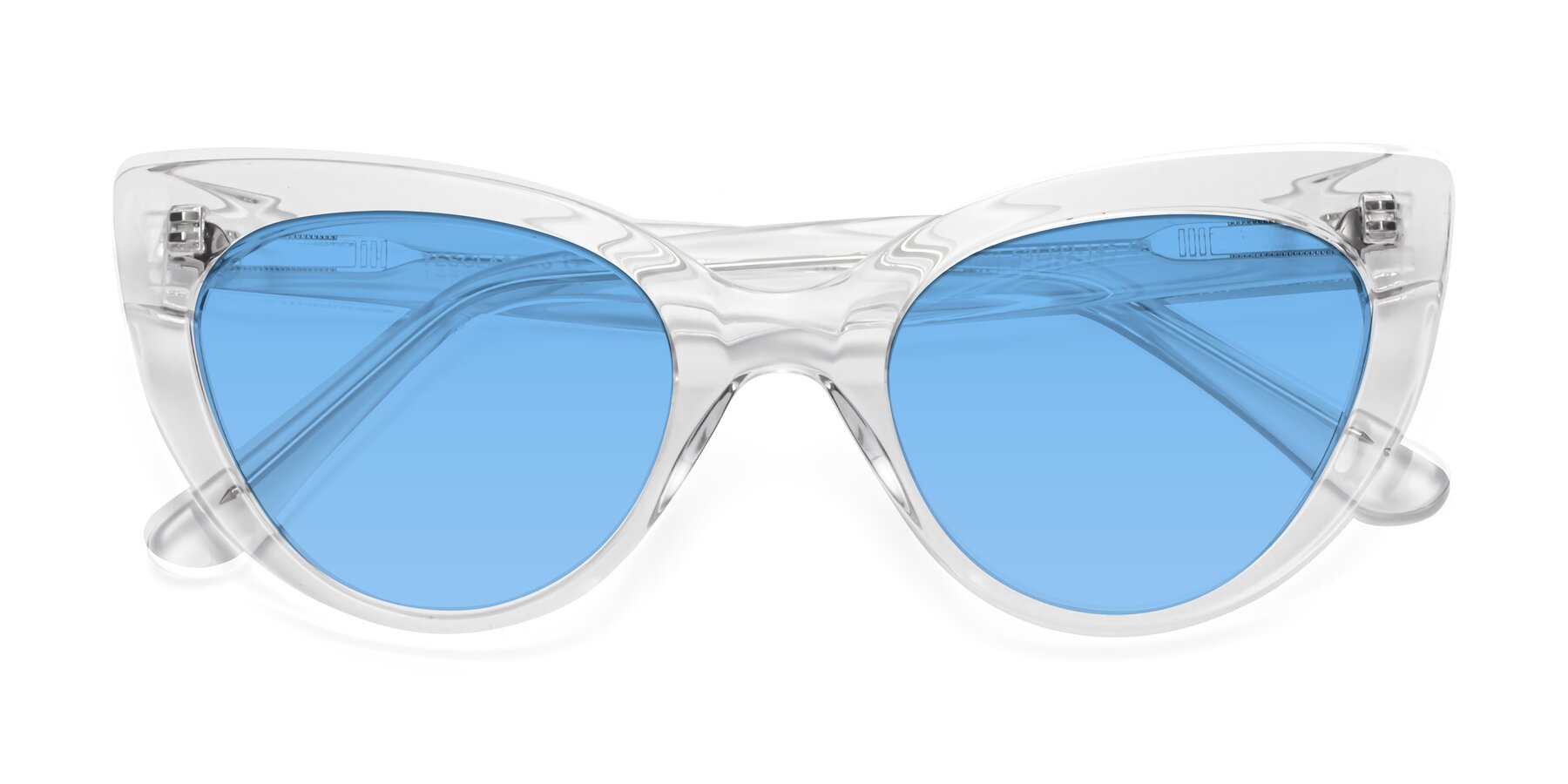 Folded Front of Tiesi in Clear with Medium Blue Tinted Lenses