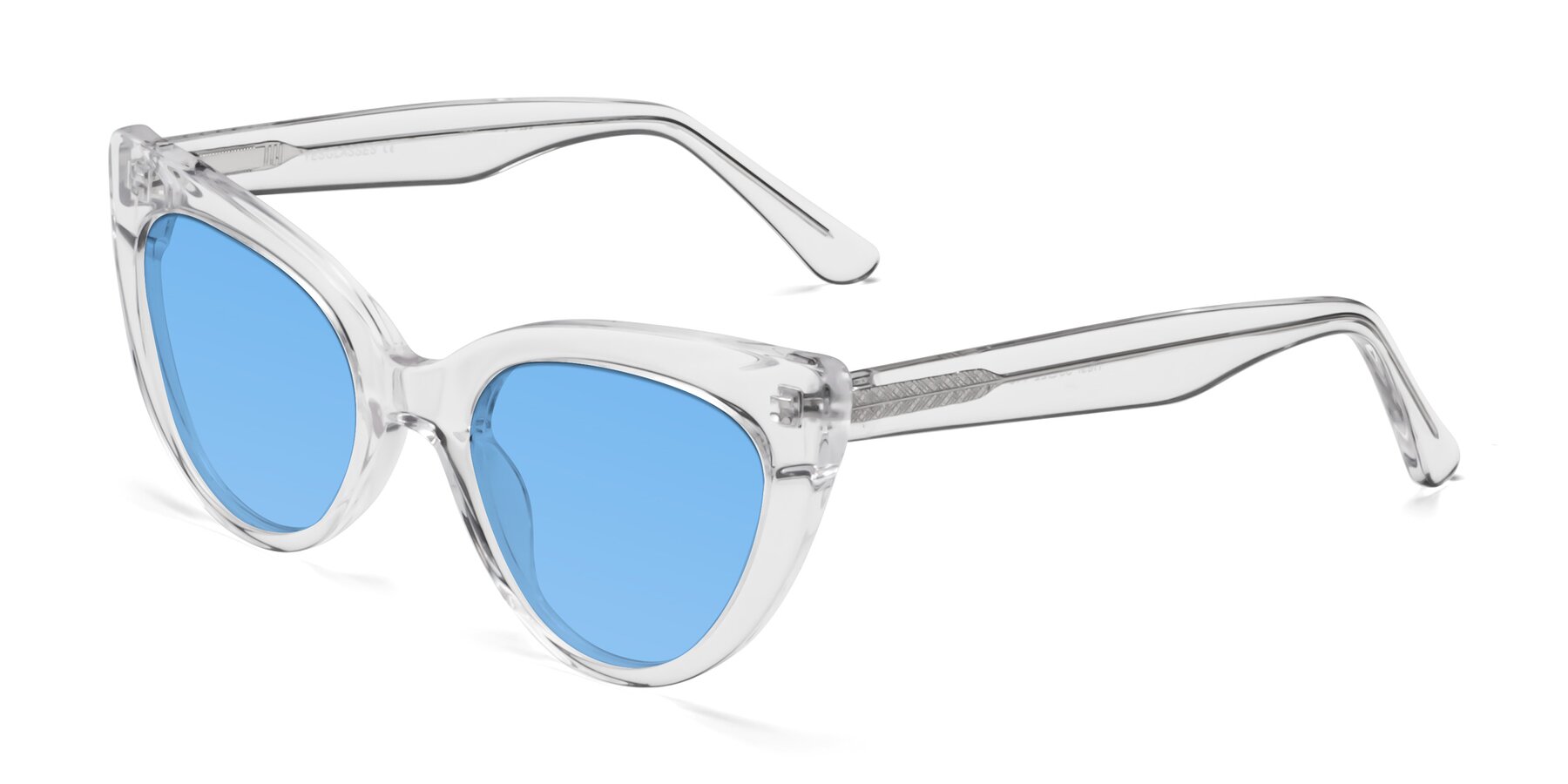 Angle of Tiesi in Clear with Medium Blue Tinted Lenses