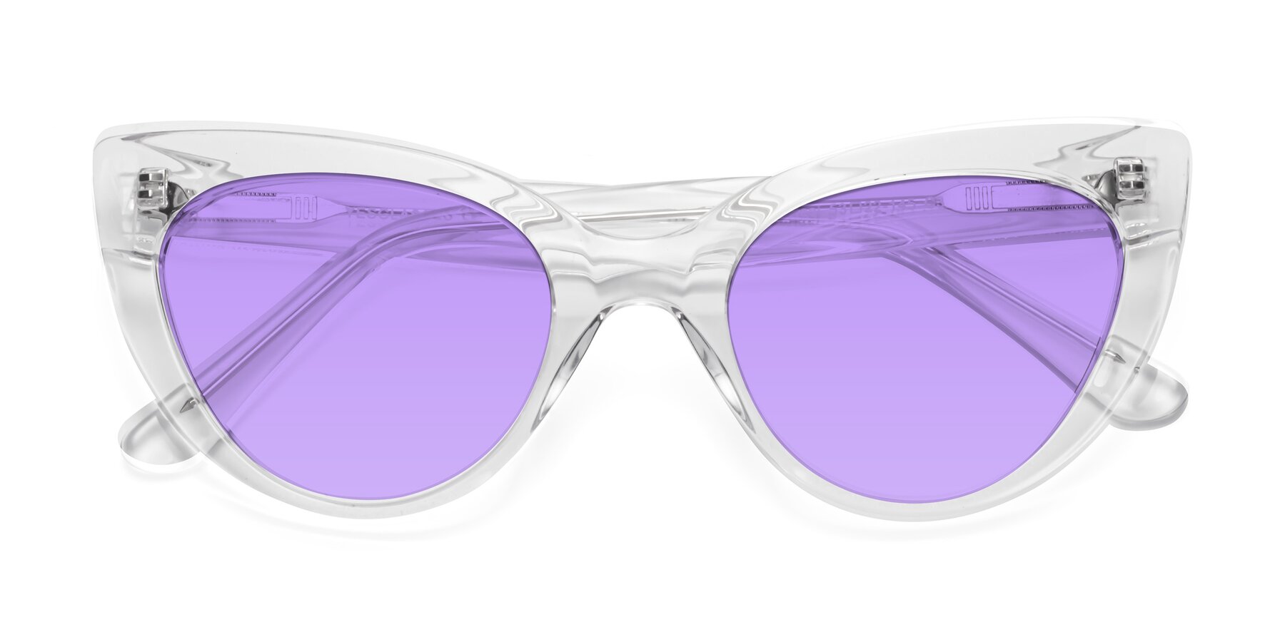Folded Front of Tiesi in Clear with Medium Purple Tinted Lenses