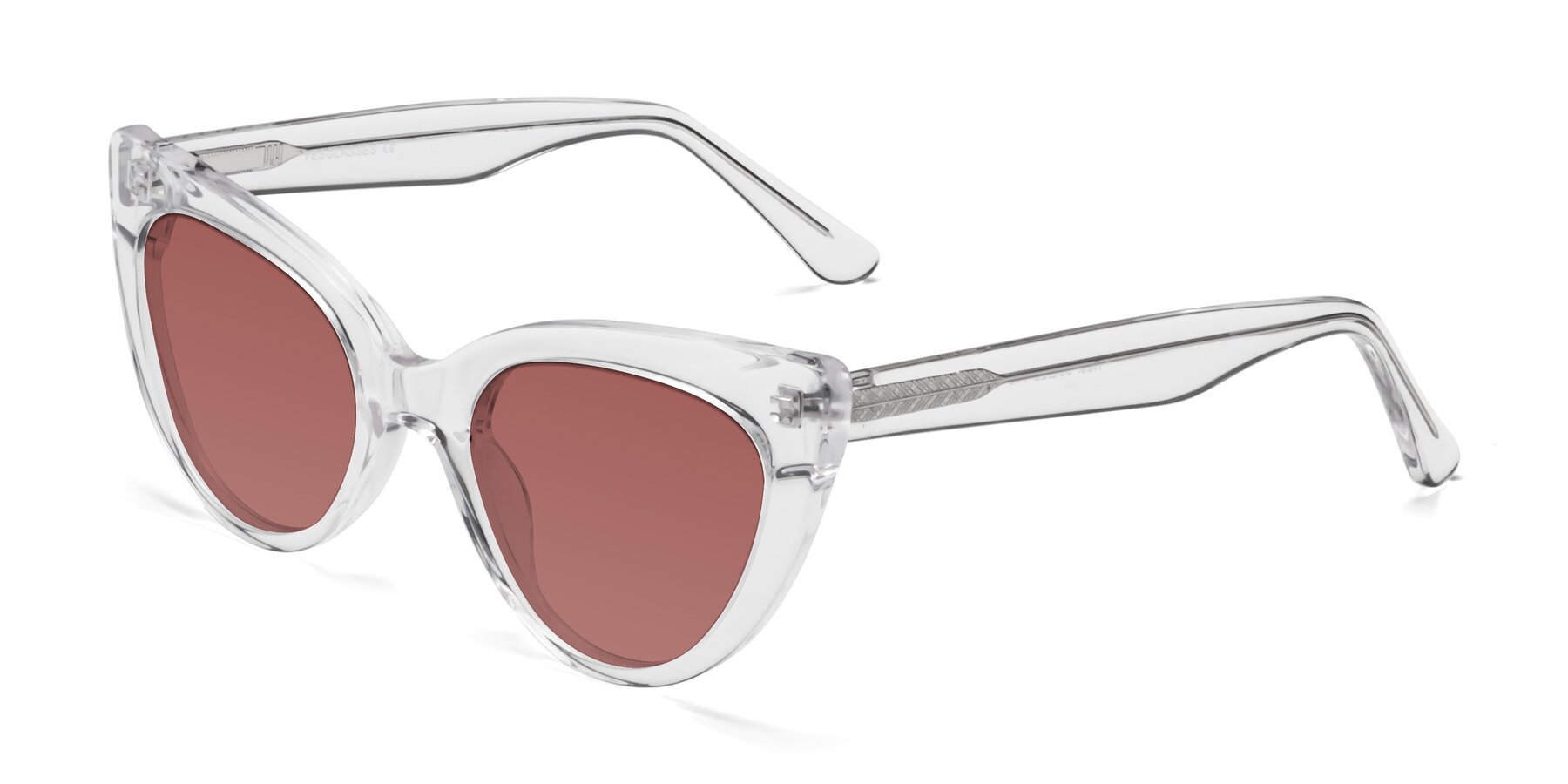 Angle of Tiesi in Clear with Garnet Tinted Lenses