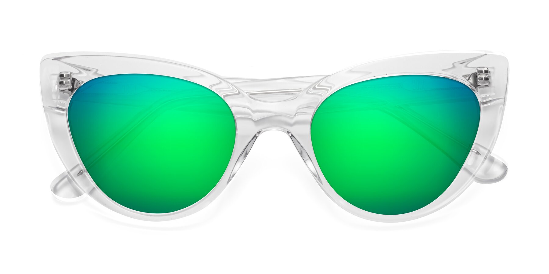 Folded Front of Tiesi in Clear with Green Mirrored Lenses
