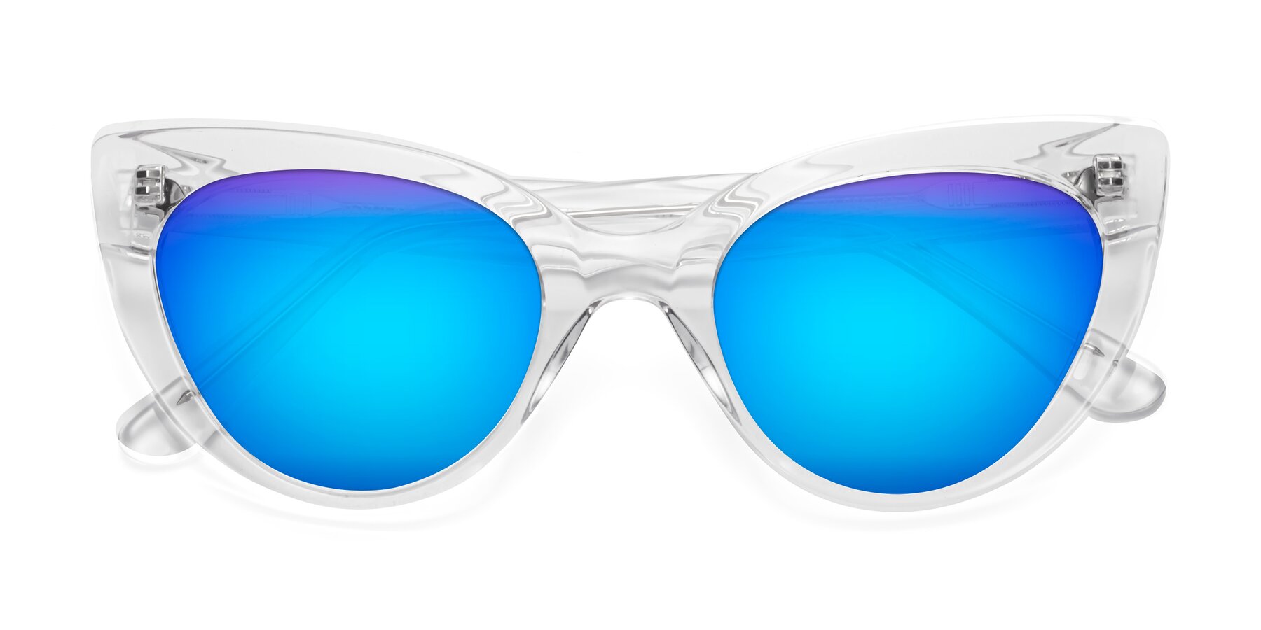 Folded Front of Tiesi in Clear with Blue Mirrored Lenses