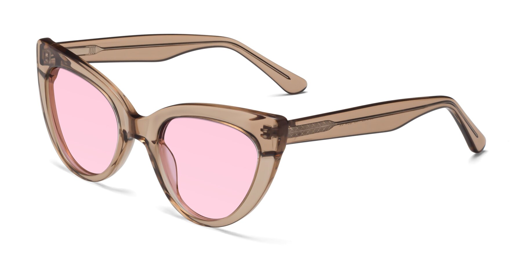 Angle of Tiesi in Caramel with Light Pink Tinted Lenses