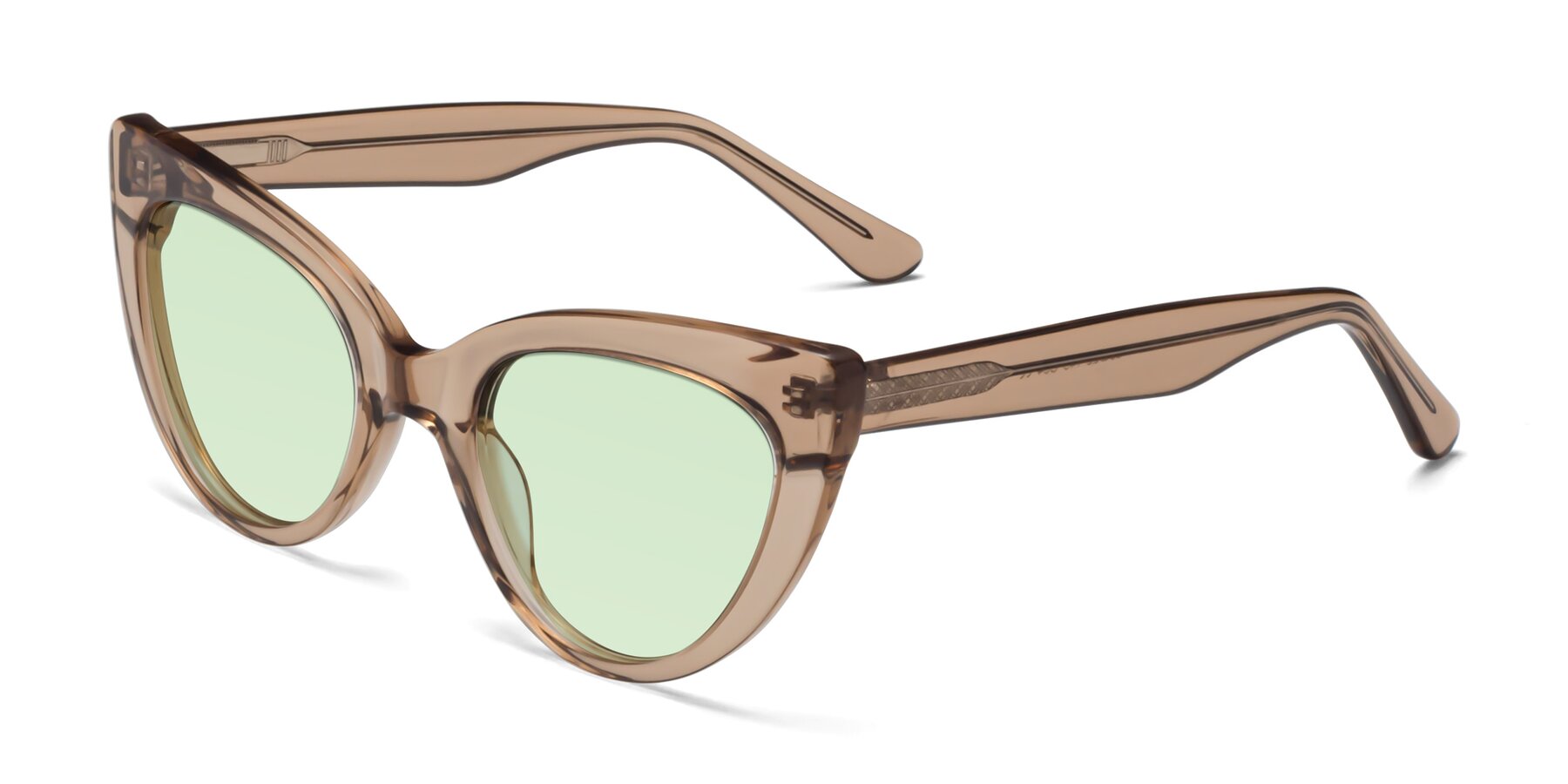 Angle of Tiesi in Caramel with Light Green Tinted Lenses
