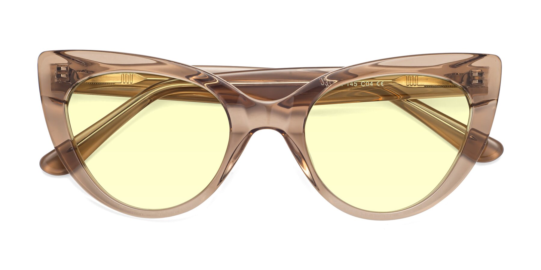 Folded Front of Tiesi in Caramel with Light Yellow Tinted Lenses