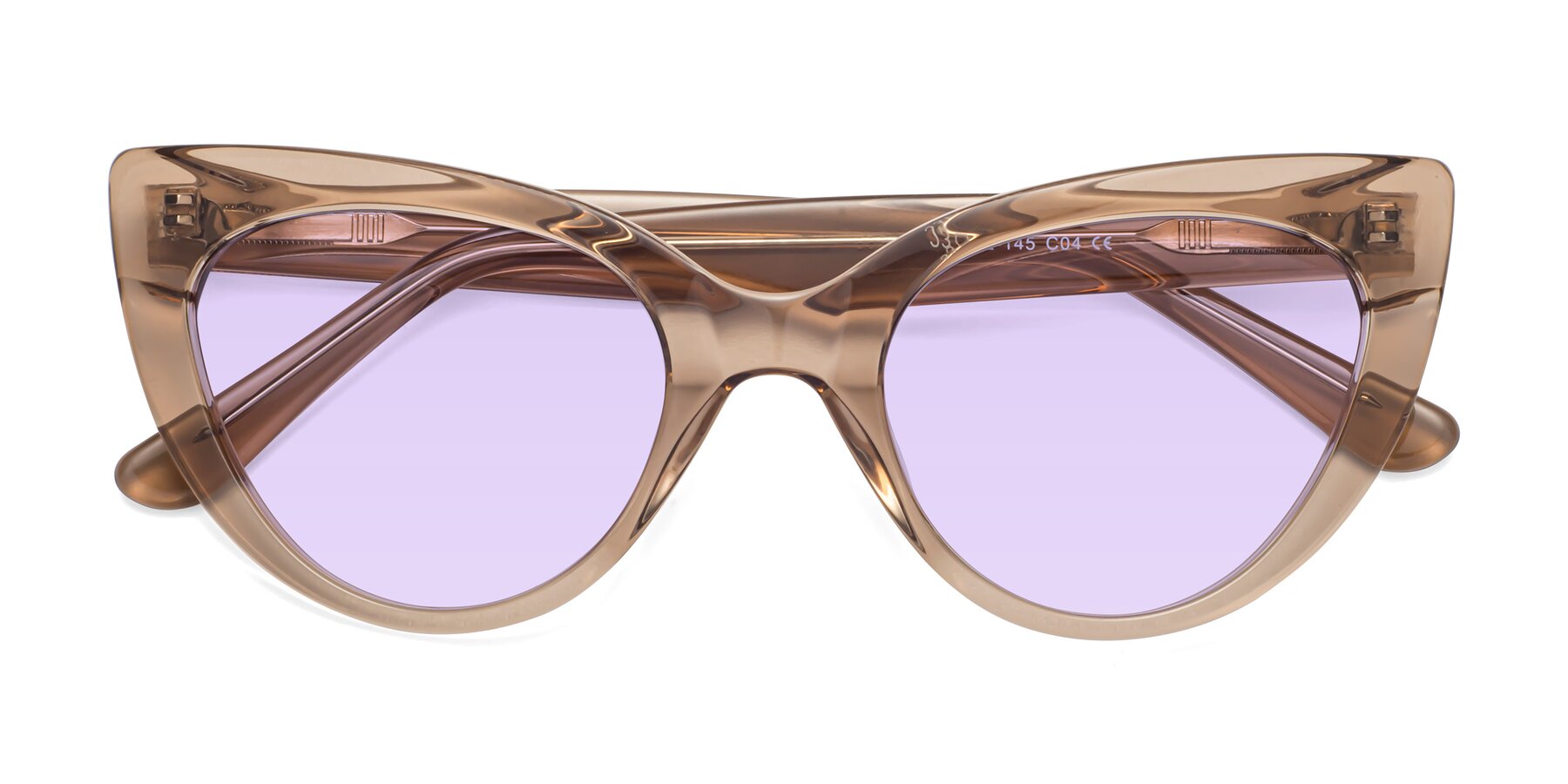 Folded Front of Tiesi in Caramel with Light Purple Tinted Lenses